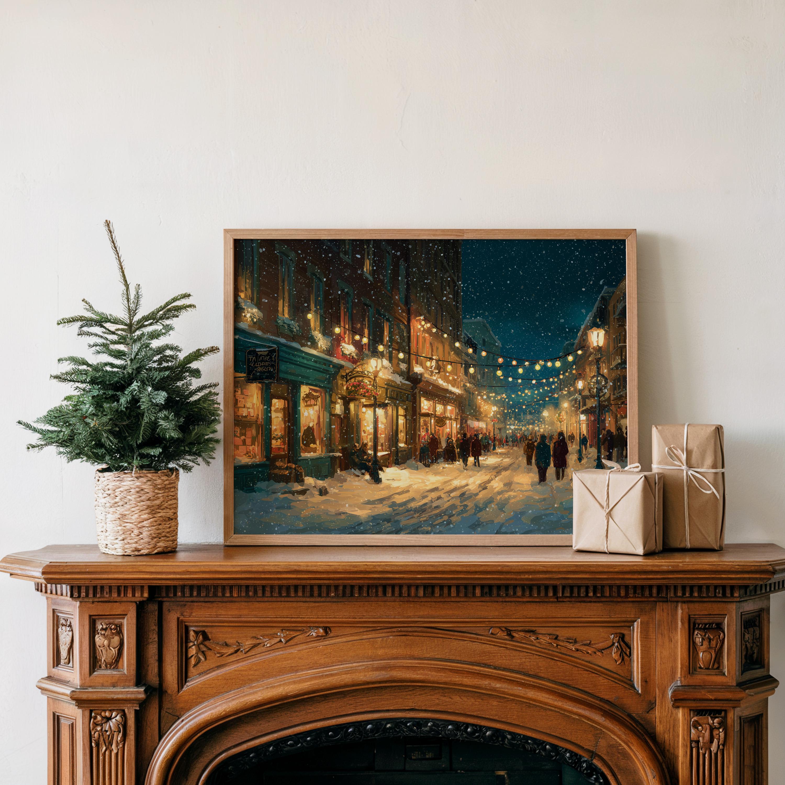 Portland Maine Christmas Wall Art, Custom Large Travel Poster Print, World Location Painting