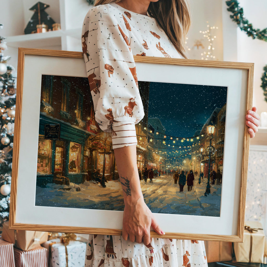 Portland Maine Christmas Wall Art, Custom Large Travel Poster Print, World Location Painting