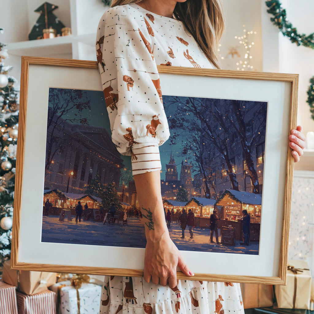 Portland Oregon Christmas Wall Art, Custom Large Travel Poster Print, World Location Painting