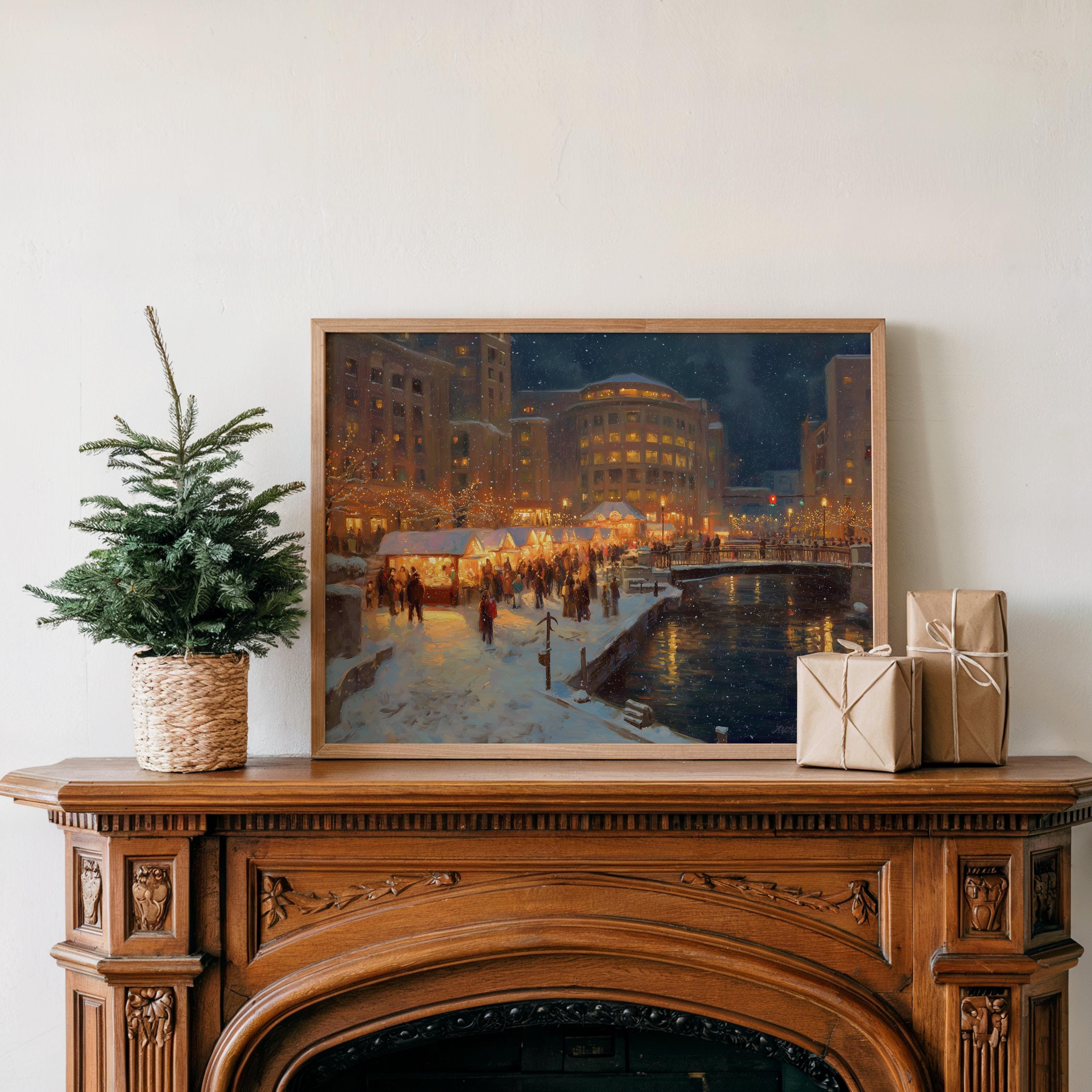 Providence Rhode Island Christmas Wall Art, Custom Large Travel Poster Print, World Location Painting
