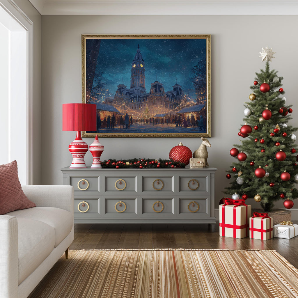 Philadelphia Pennsylvania Christmas Wall Art, Custom Large Travel Poster Print, World Location Painting