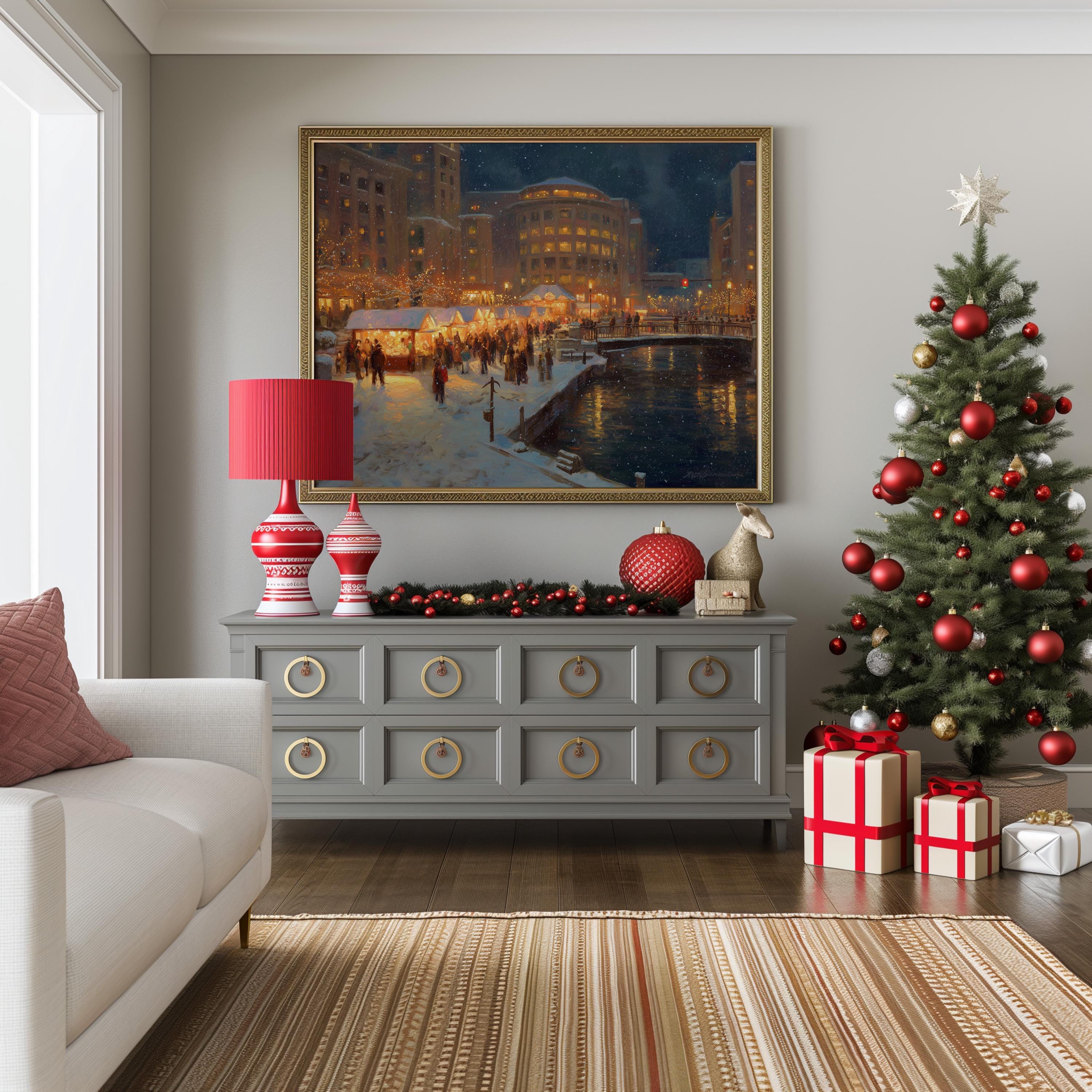 Providence Rhode Island Christmas Wall Art, Custom Large Travel Poster Print, World Location Painting