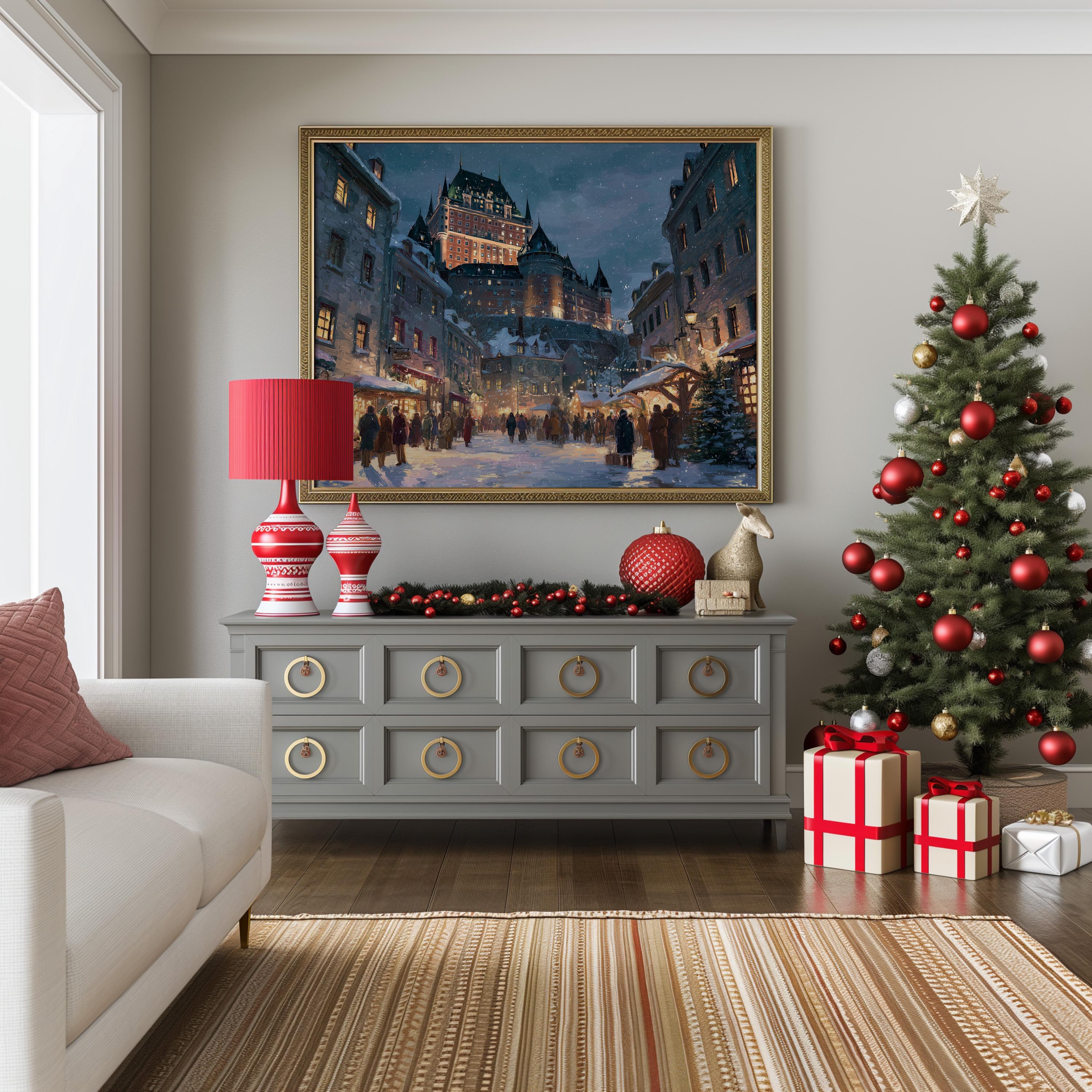Qubec City Canada Christmas Wall Art, Custom Large Travel Poster Print, World Location Painting