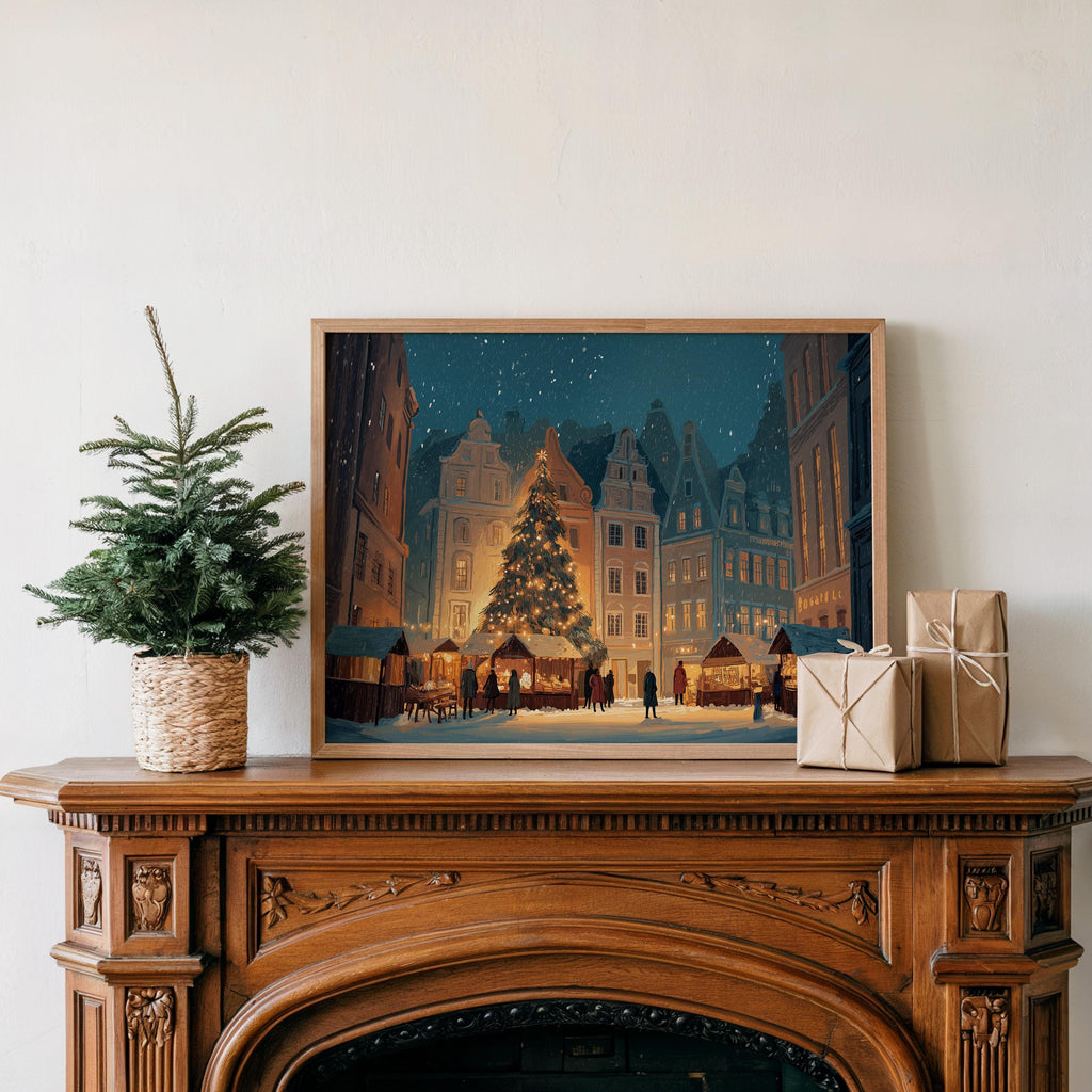 Riga Latvia Christmas Wall Art, Custom Large Travel Poster Print, World Location Painting