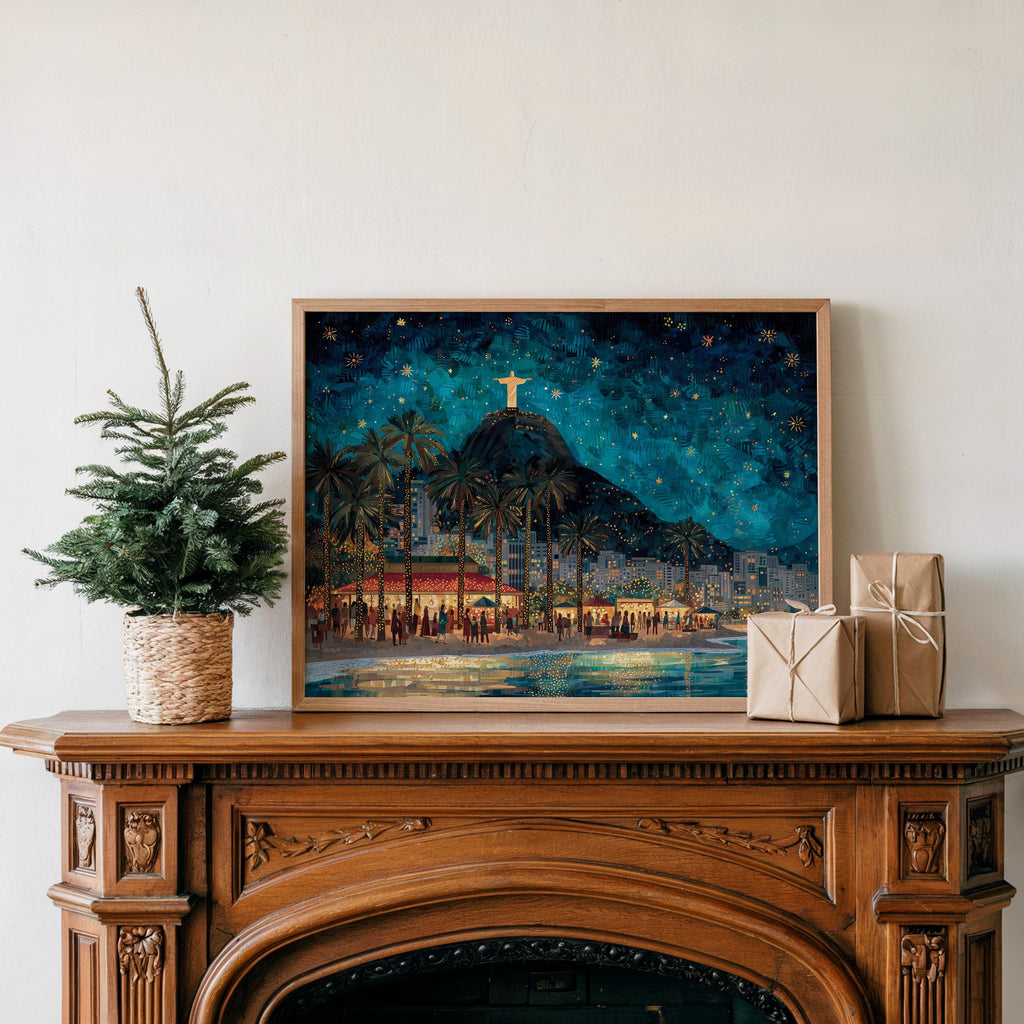 Rio Brazil Christmas Wall Art, Custom Large Travel Poster Print, World Location Painting