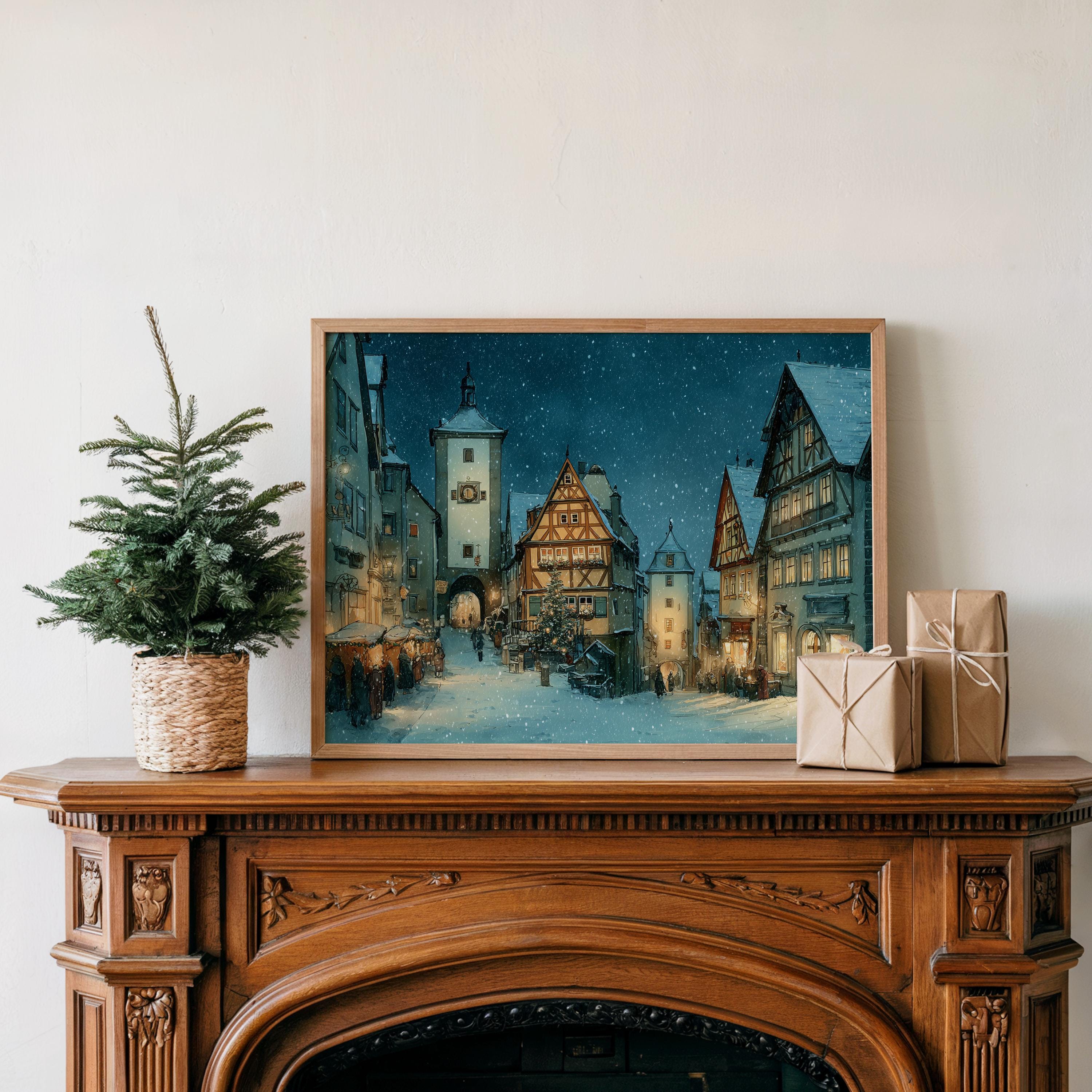 Rothenburg ob der Tauber Germany Christmas Wall Art, Custom Large Travel Poster Print, World Location Painting