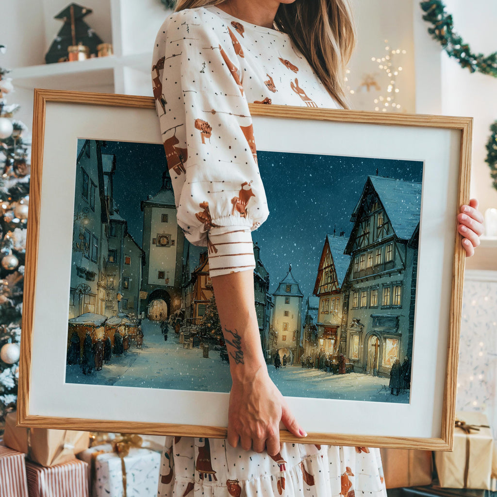 Rothenburg ob der Tauber Germany Christmas Wall Art, Custom Large Travel Poster Print, World Location Painting