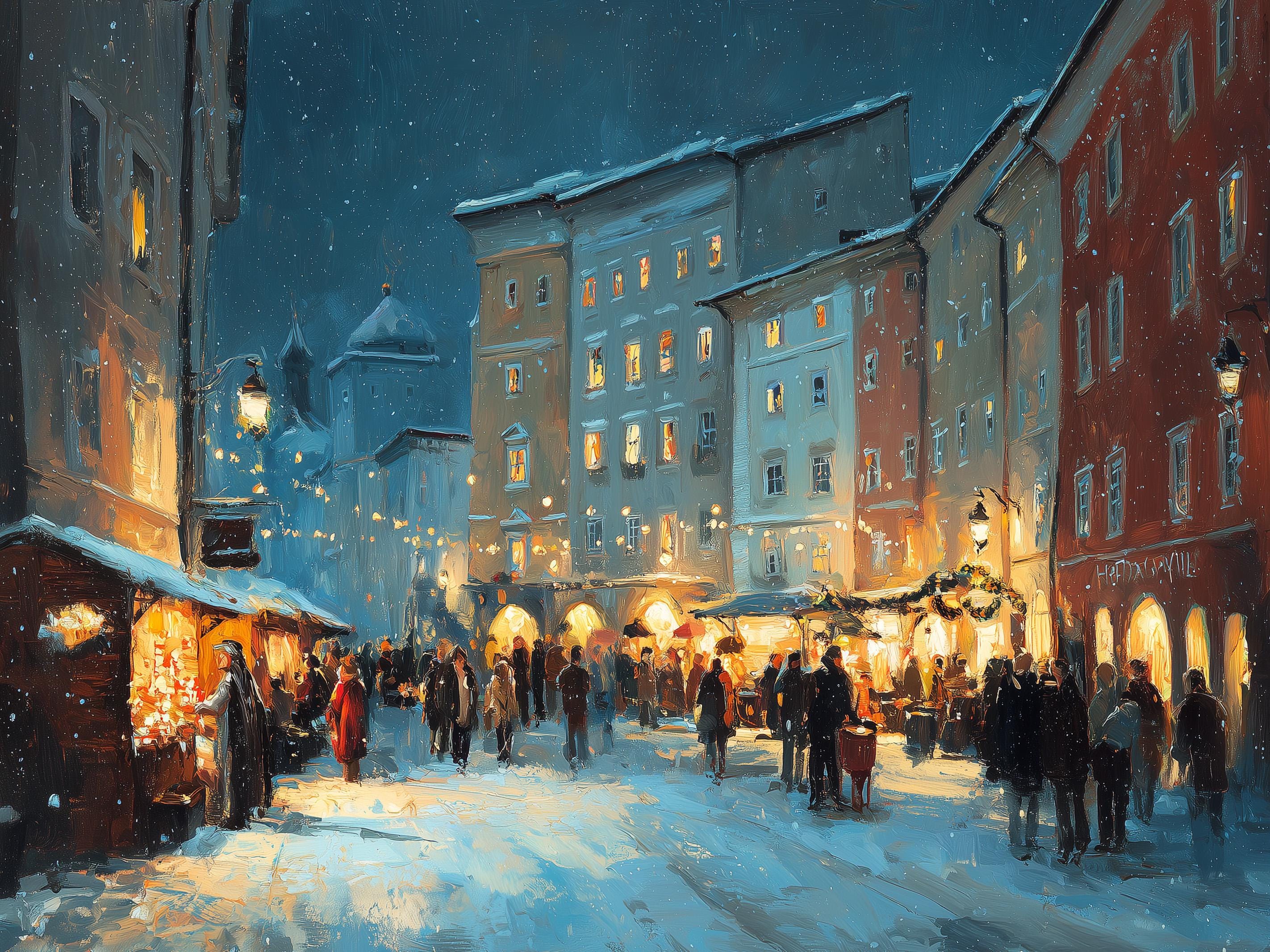 Salzburg Austria Christmas Wall Art, Custom Large Travel Poster Print, World Location Painting