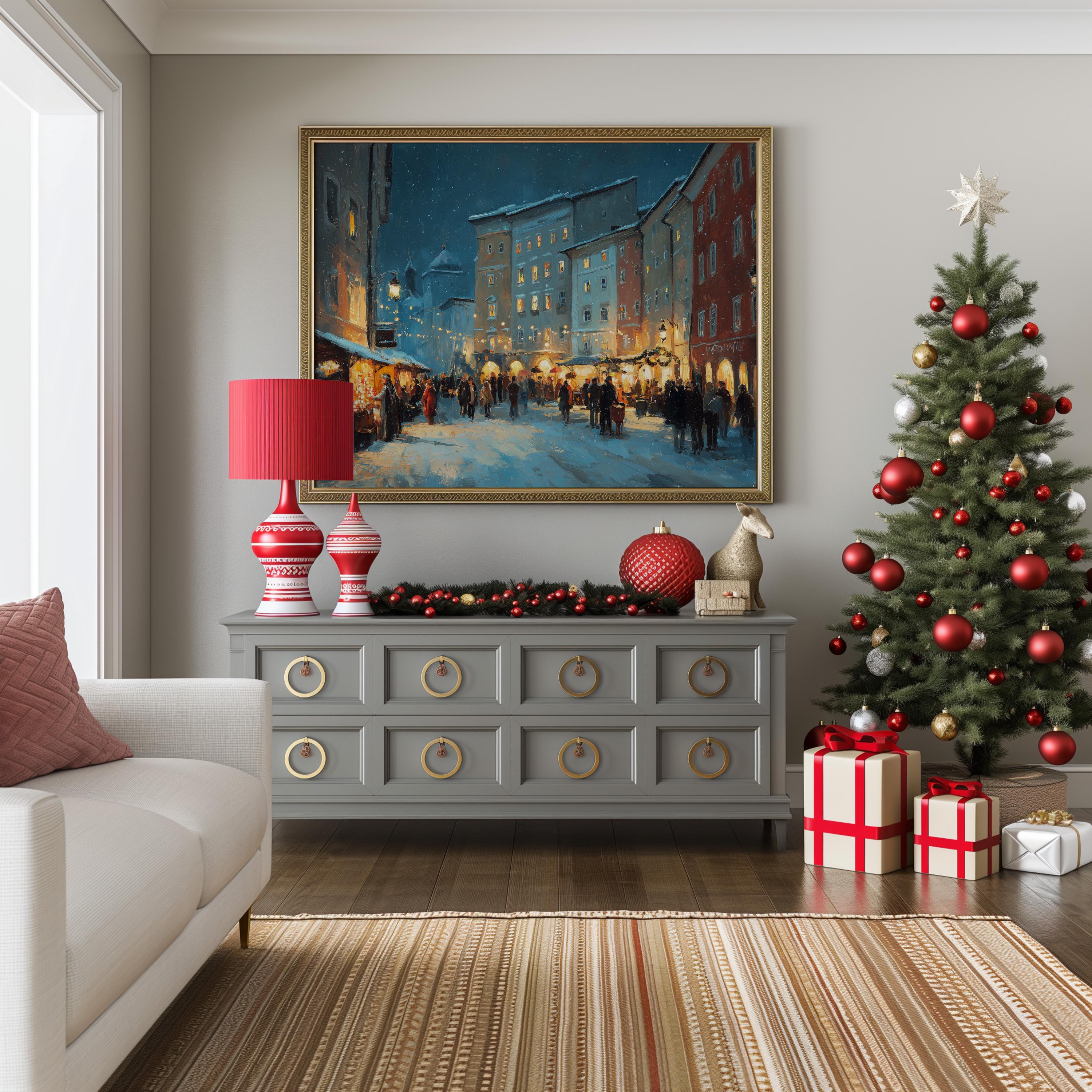 Salzburg Austria Christmas Wall Art, Custom Large Travel Poster Print, World Location Painting