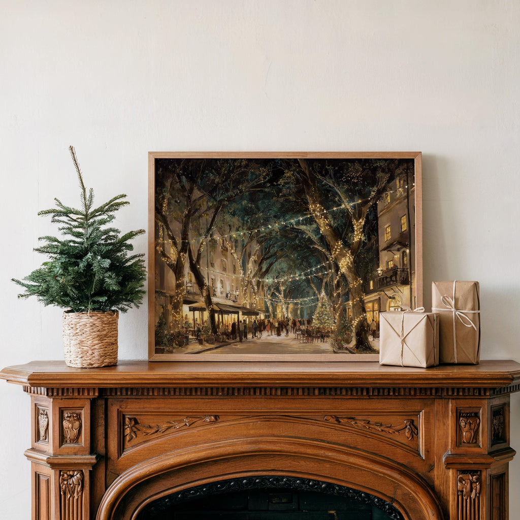 Savannah Georgia Christmas Wall Art, Custom Large Travel Poster Print, World Location Painting