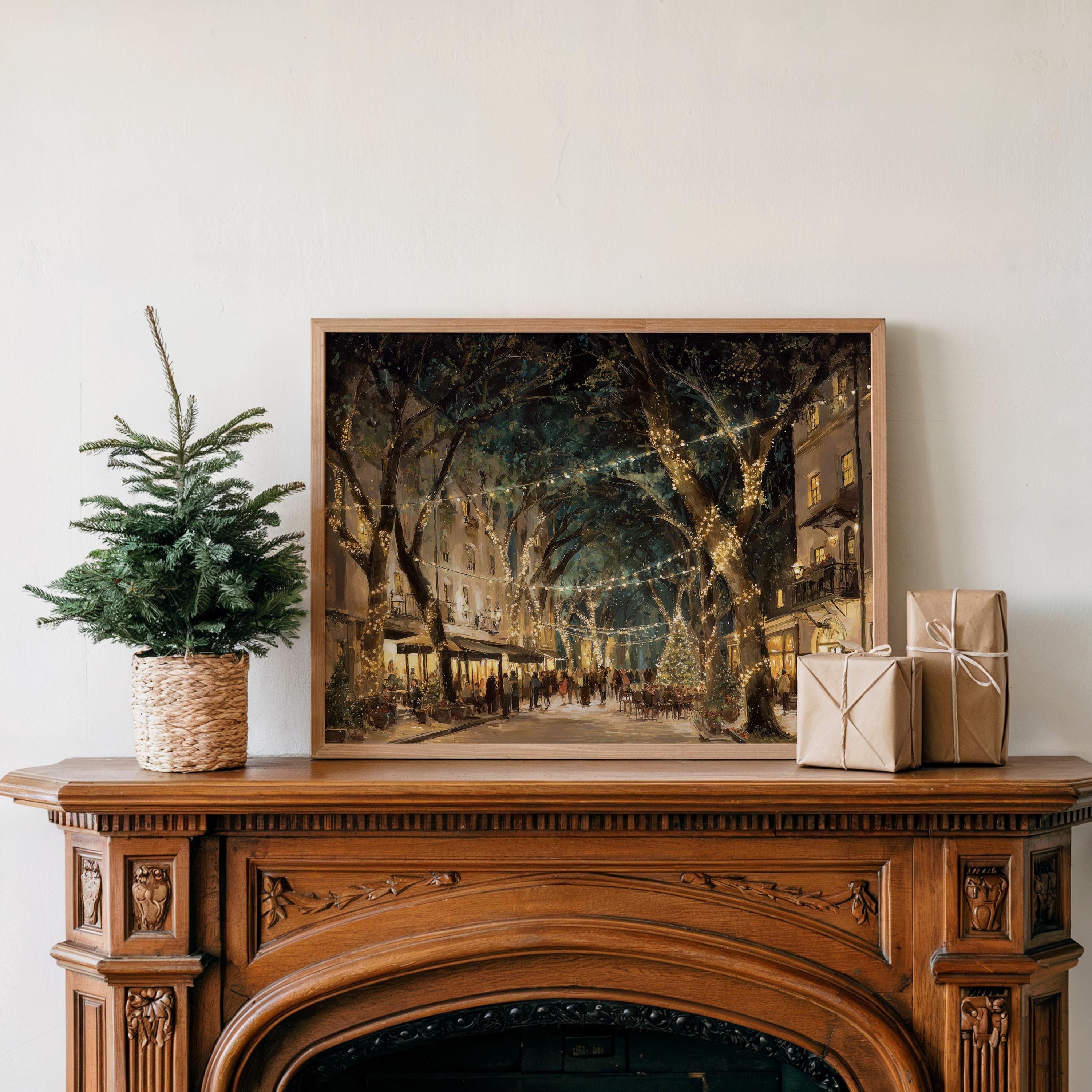 Savannah Georgia Christmas Wall Art, Custom Large Travel Poster Print, World Location Painting