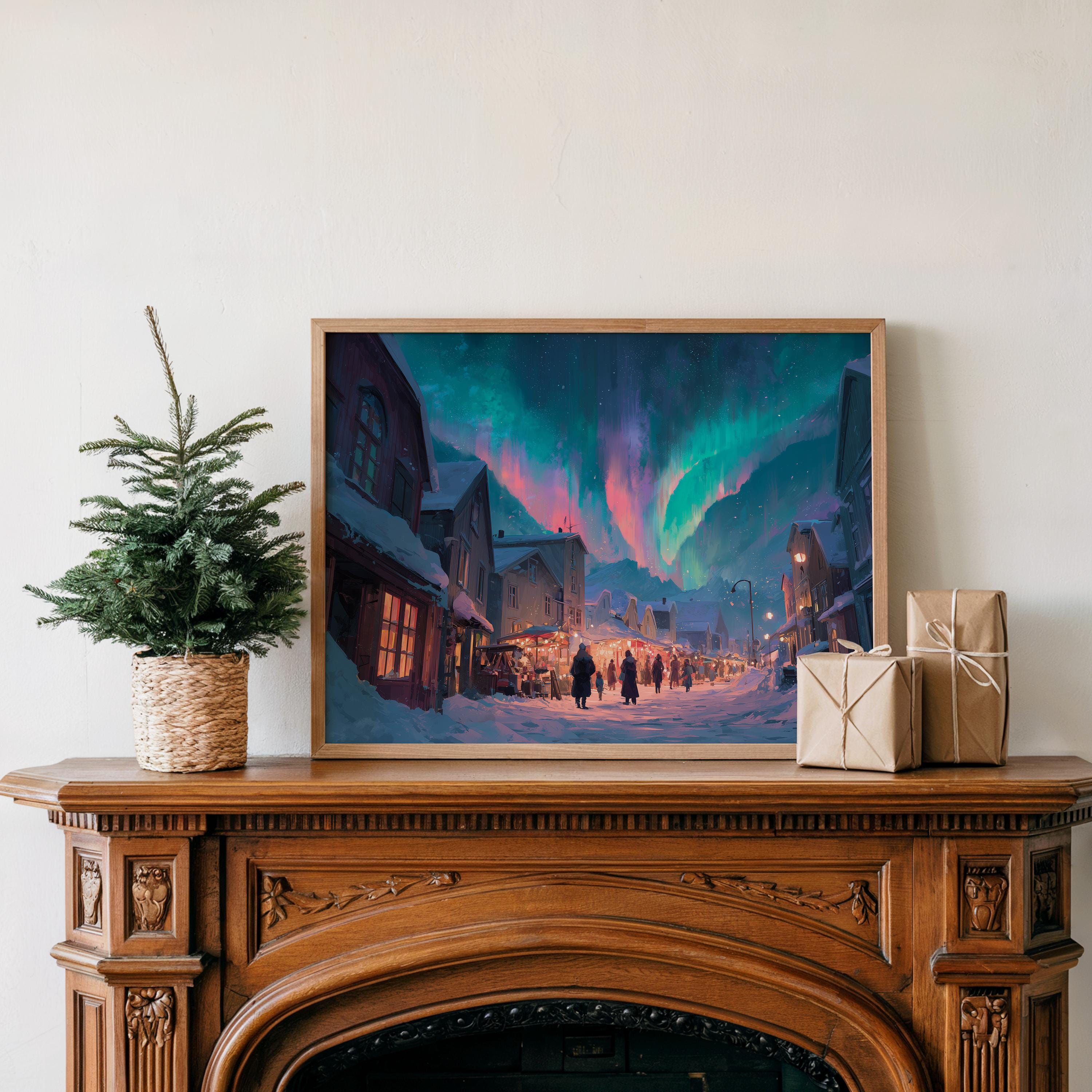 Tromso Norway Christmas Wall Art, Custom Large Travel Poster Print, World Location Painting
