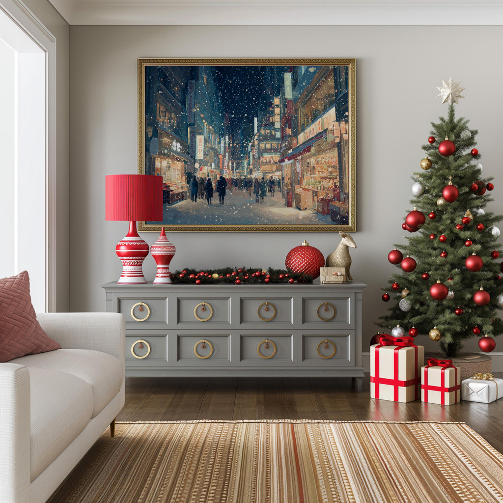 Seoul Korea Christmas Wall Art, Custom Large Travel Poster Print, World Location Painting