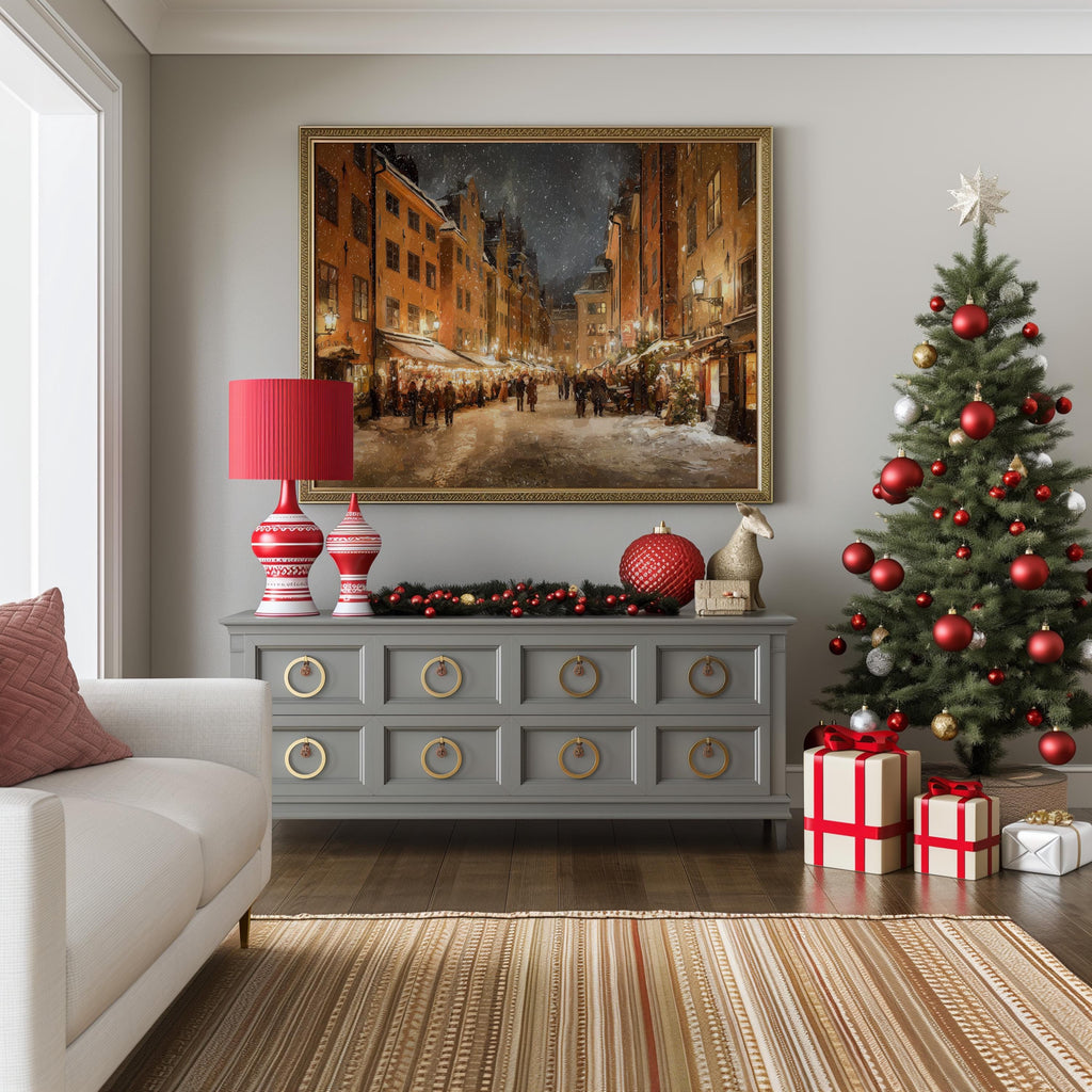 Stockholm Sweden Christmas Wall Art, Custom Large Travel Poster Print, World Location Painting
