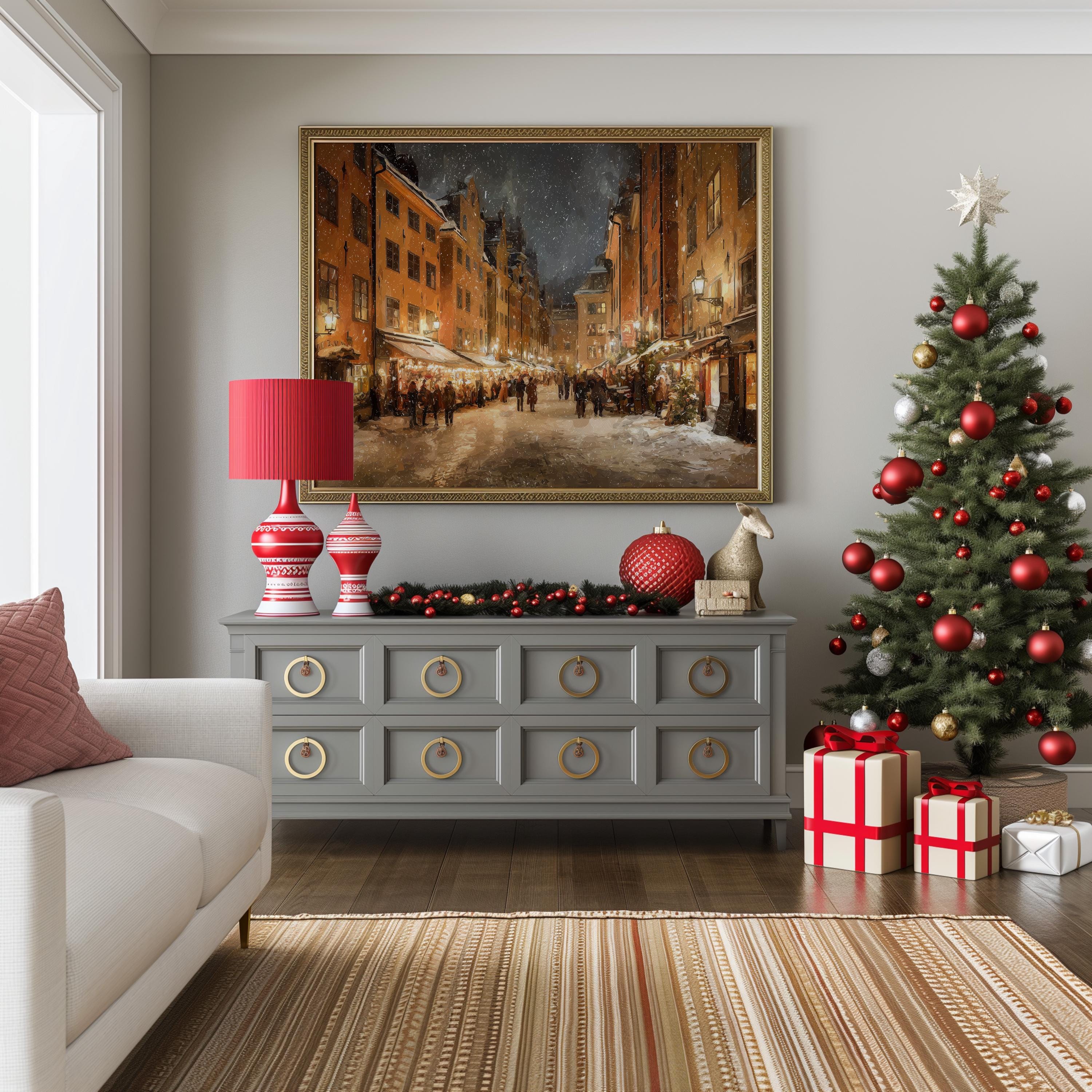 Stockholm Sweden Christmas Wall Art, Custom Large Travel Poster Print, World Location Painting