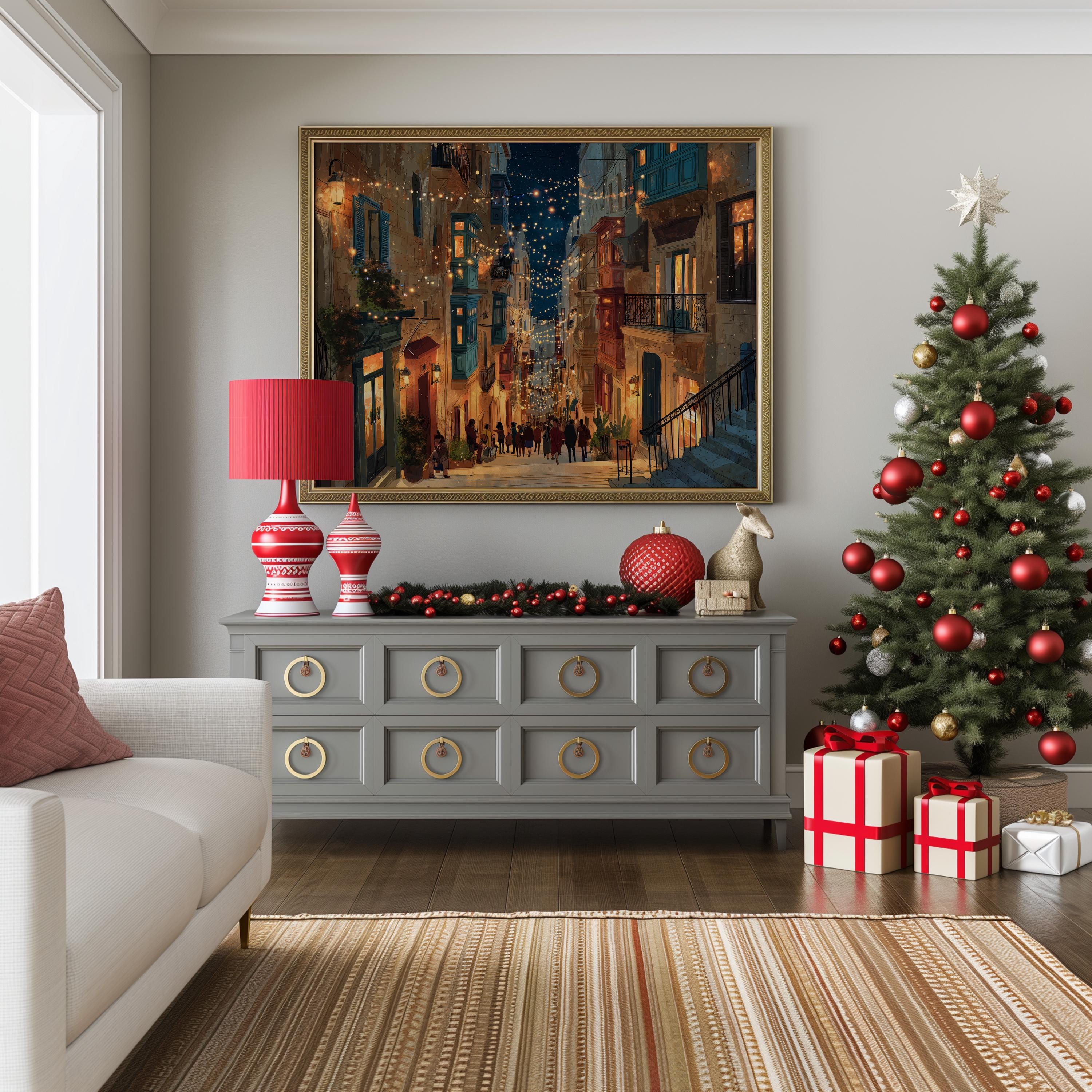 Valletta Malta Christmas Wall Art, Custom Large Travel Poster Print, World Location Painting