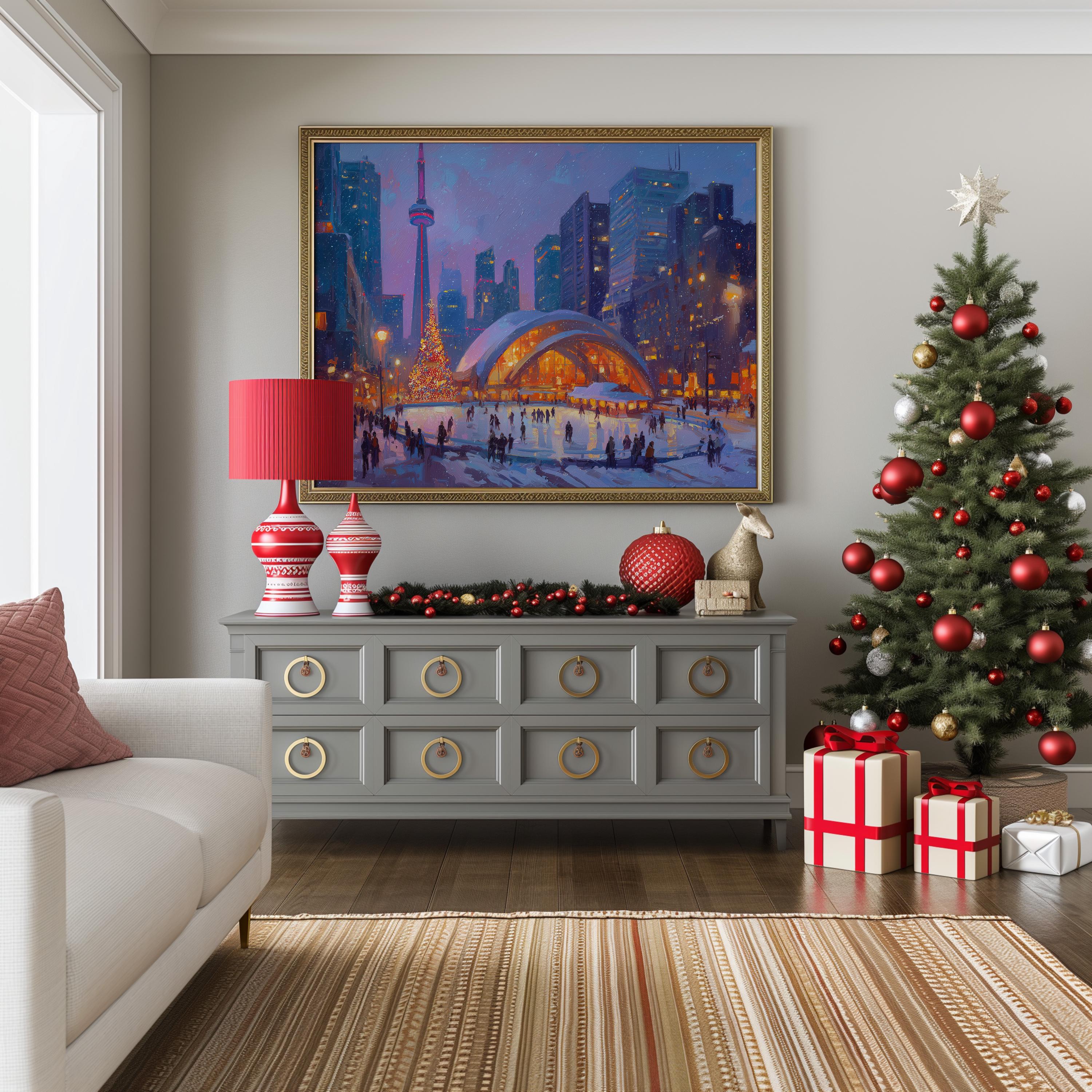 Toronto Canada Christmas Wall Art, Custom Large Travel Poster Print, World Location Painting