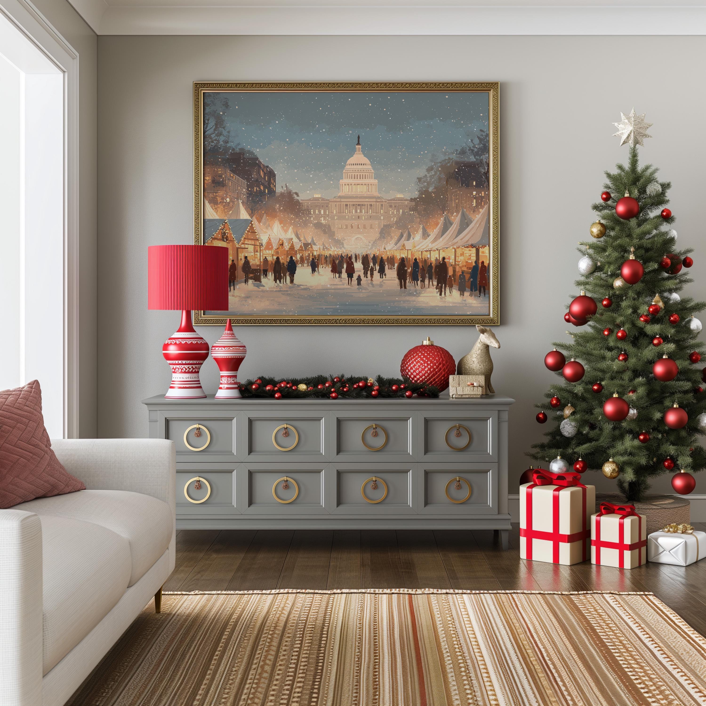 Washington DC Christmas Wall Art, Custom Large Travel Poster Print, World Location Painting