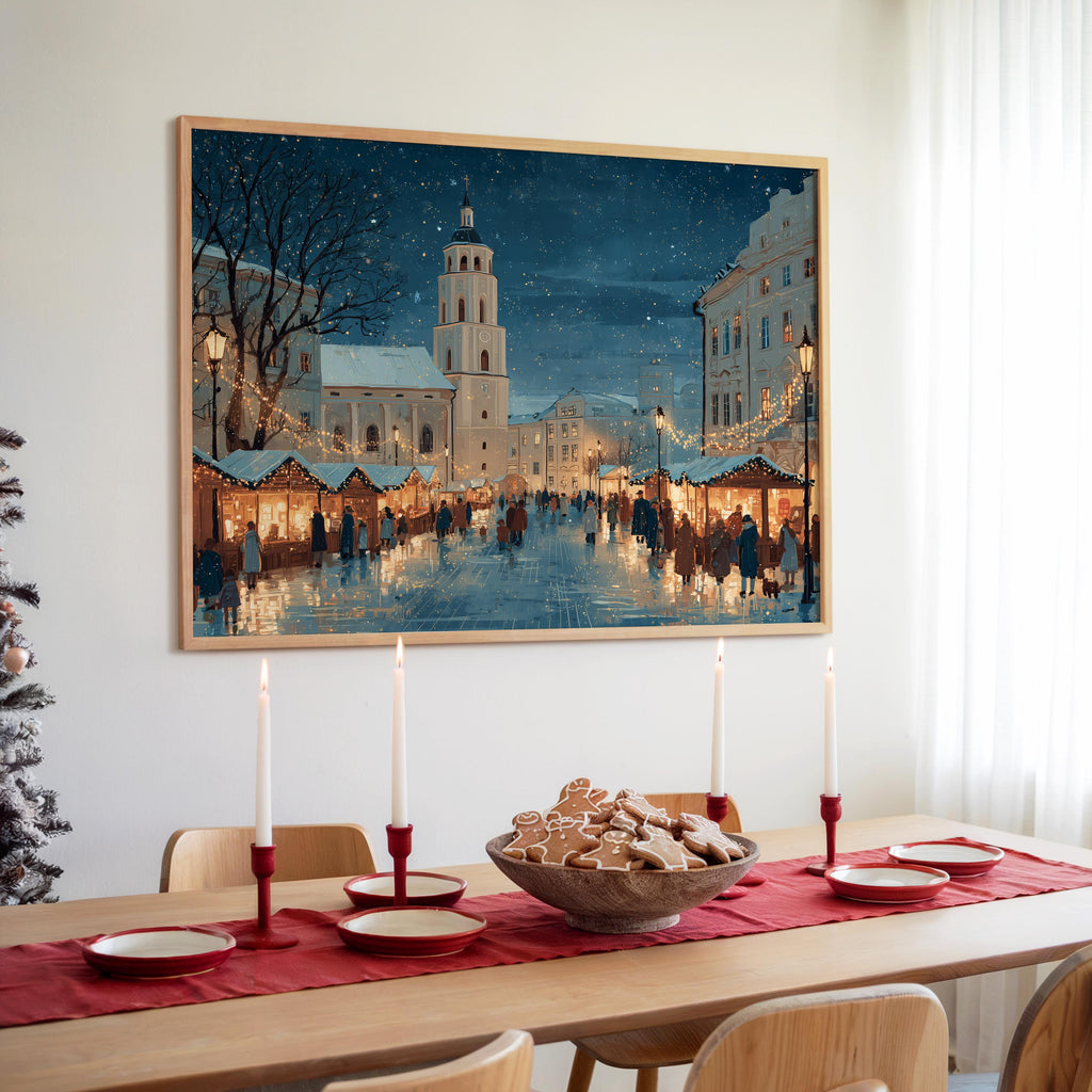 Vilnius Lithuania Christmas Wall Art, Custom Large Travel Poster Print, World Location Painting