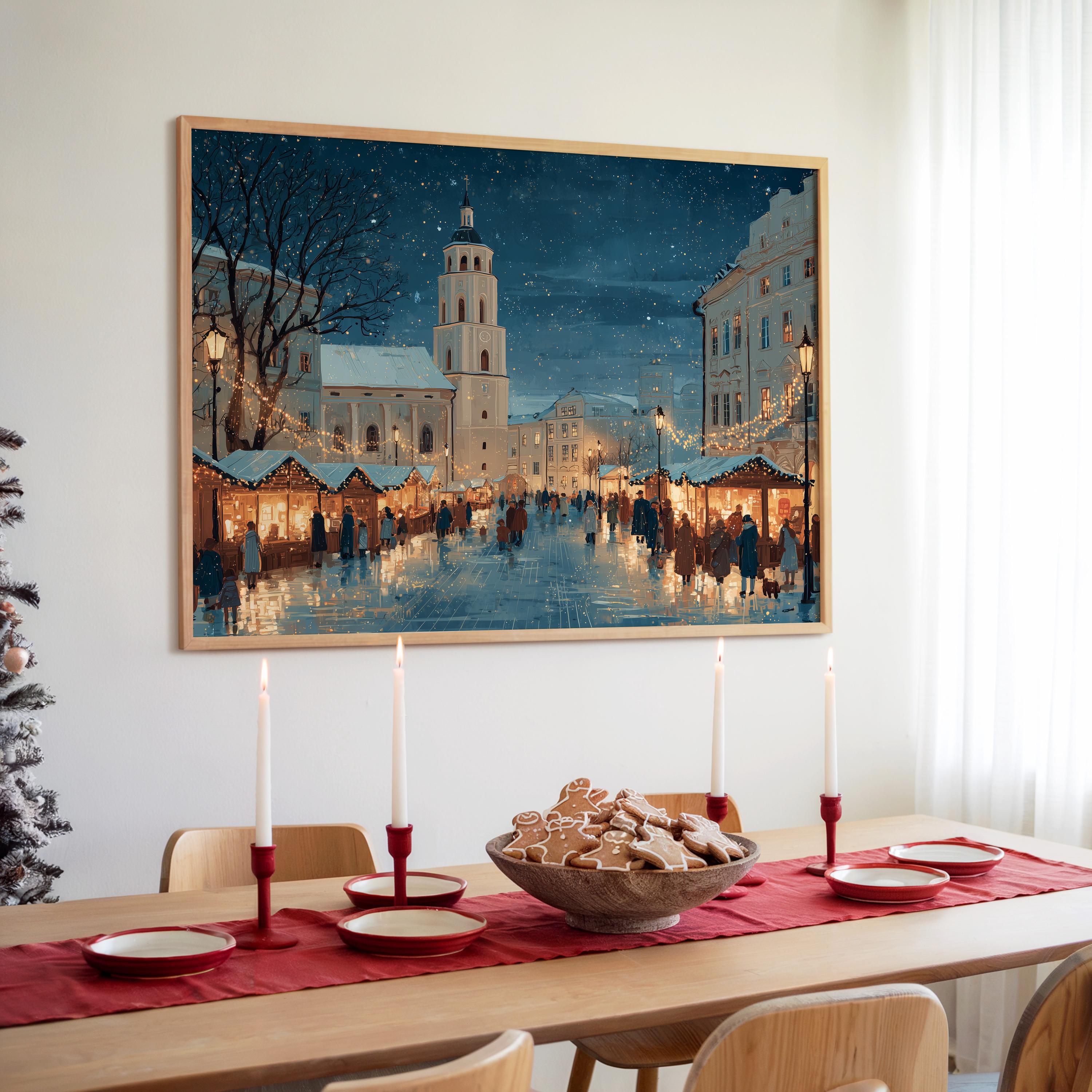 Vilnius Lithuania Christmas Wall Art, Custom Large Travel Poster Print, World Location Painting