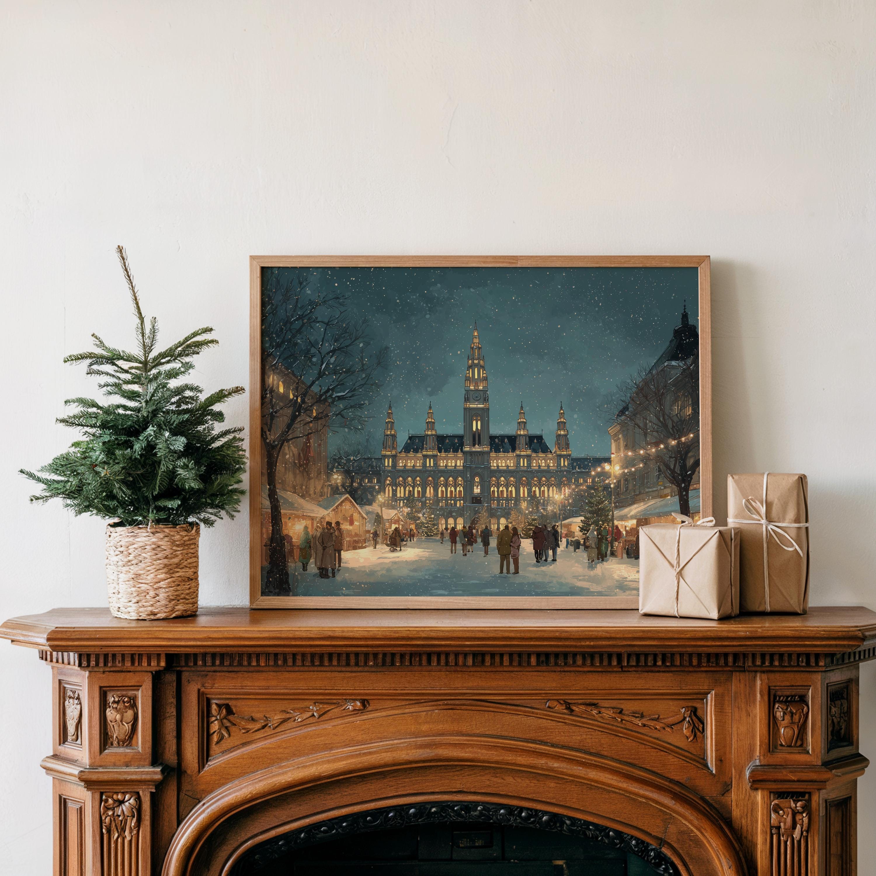 Vienna Rathausplatz Christmas Wall Art, Custom Large Travel Poster Print, World Location Painting