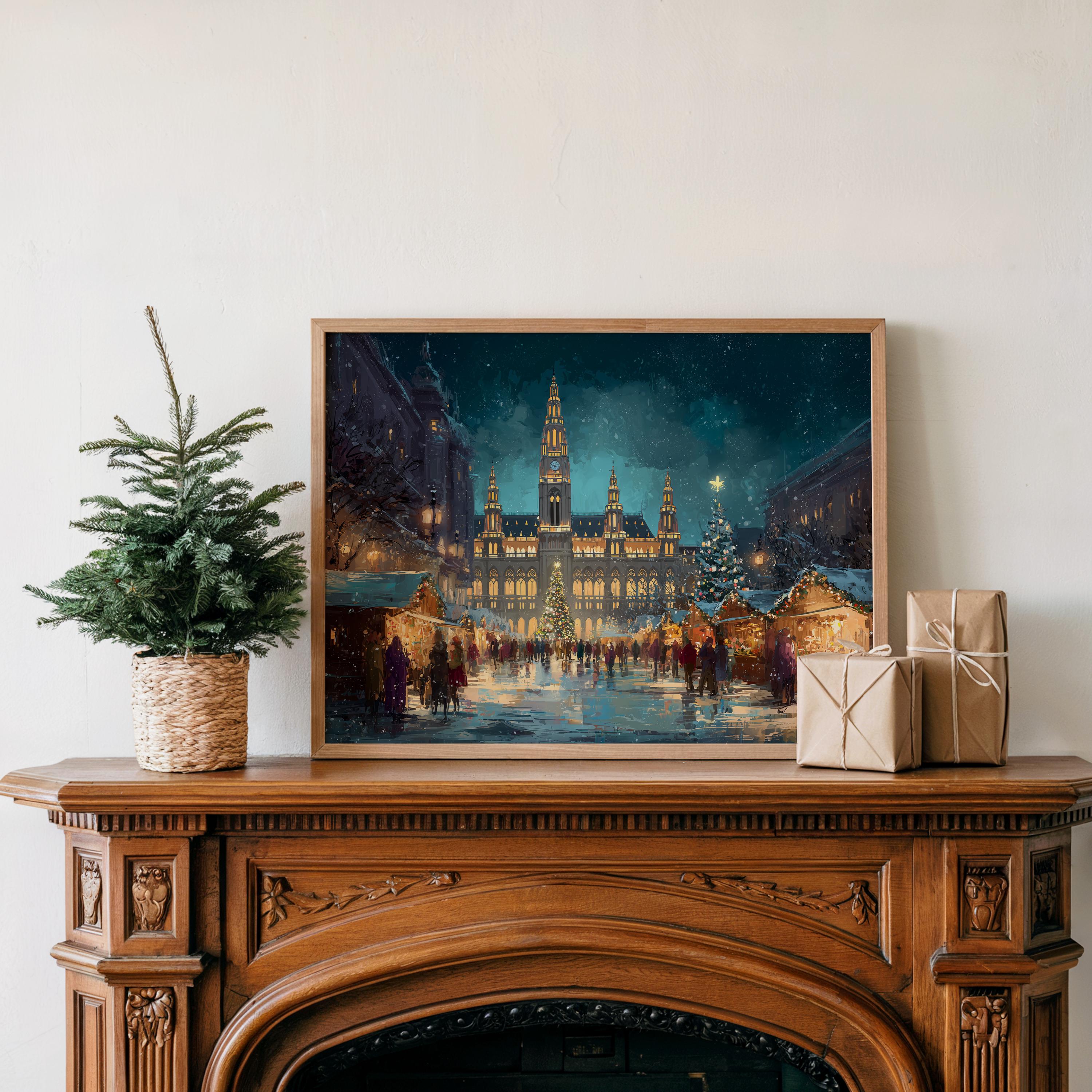 Vienna Austria Christmas Wall Art, Custom Large Travel Poster Print, World Location Painting