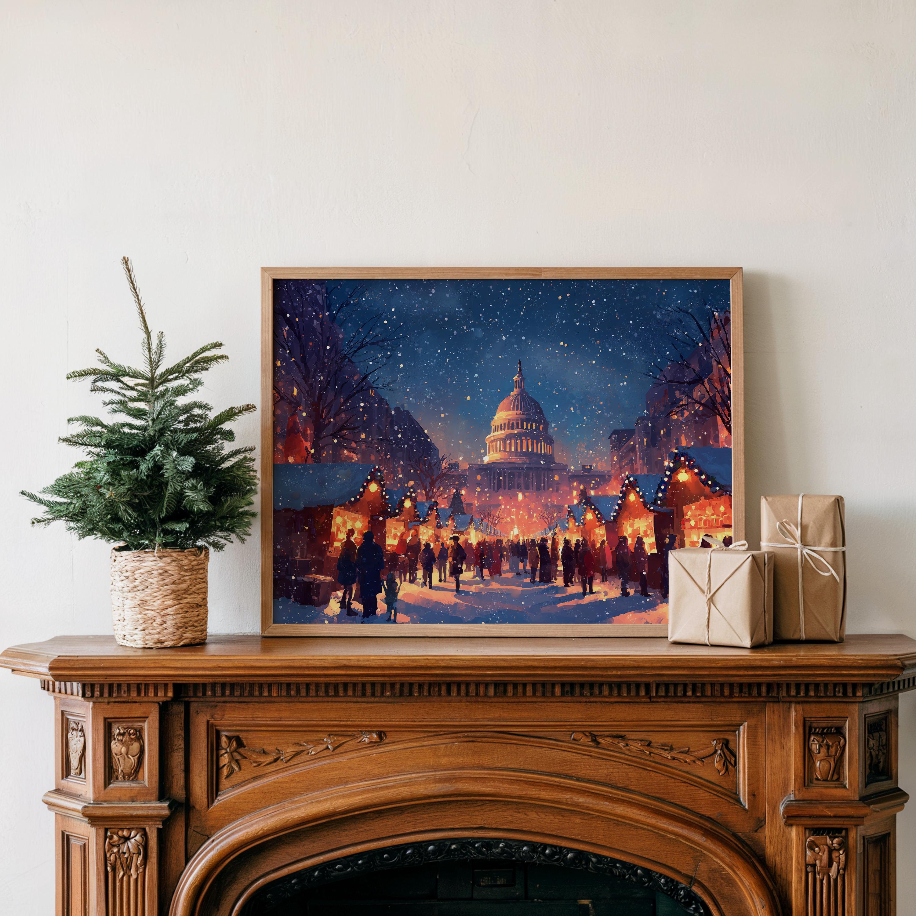 Washington DC US Christmas Wall Art, Custom Large Travel Poster Print, World Location Painting