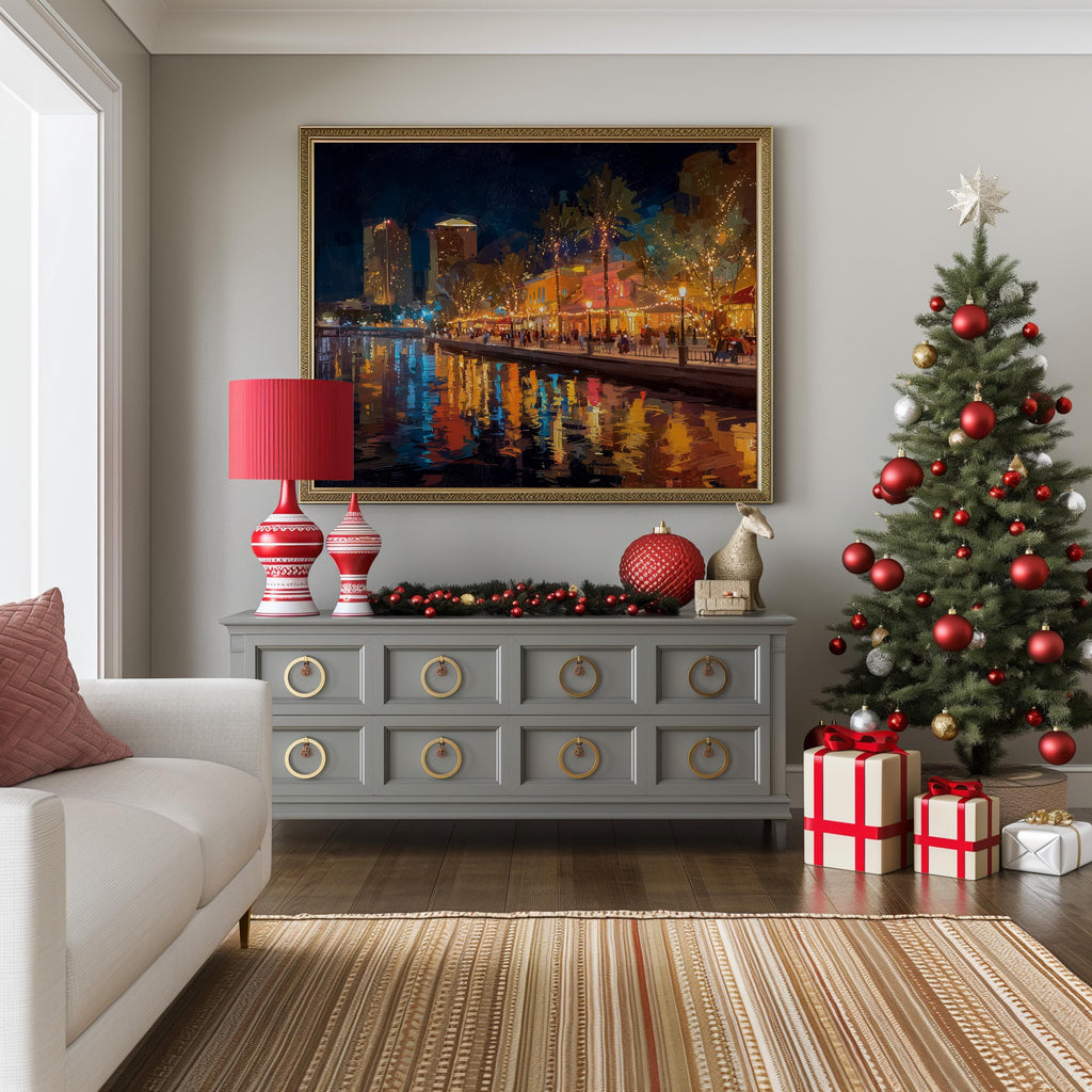 Tampa Florida Christmas Wall Art, Custom Large Travel Poster Print, World Location Painting