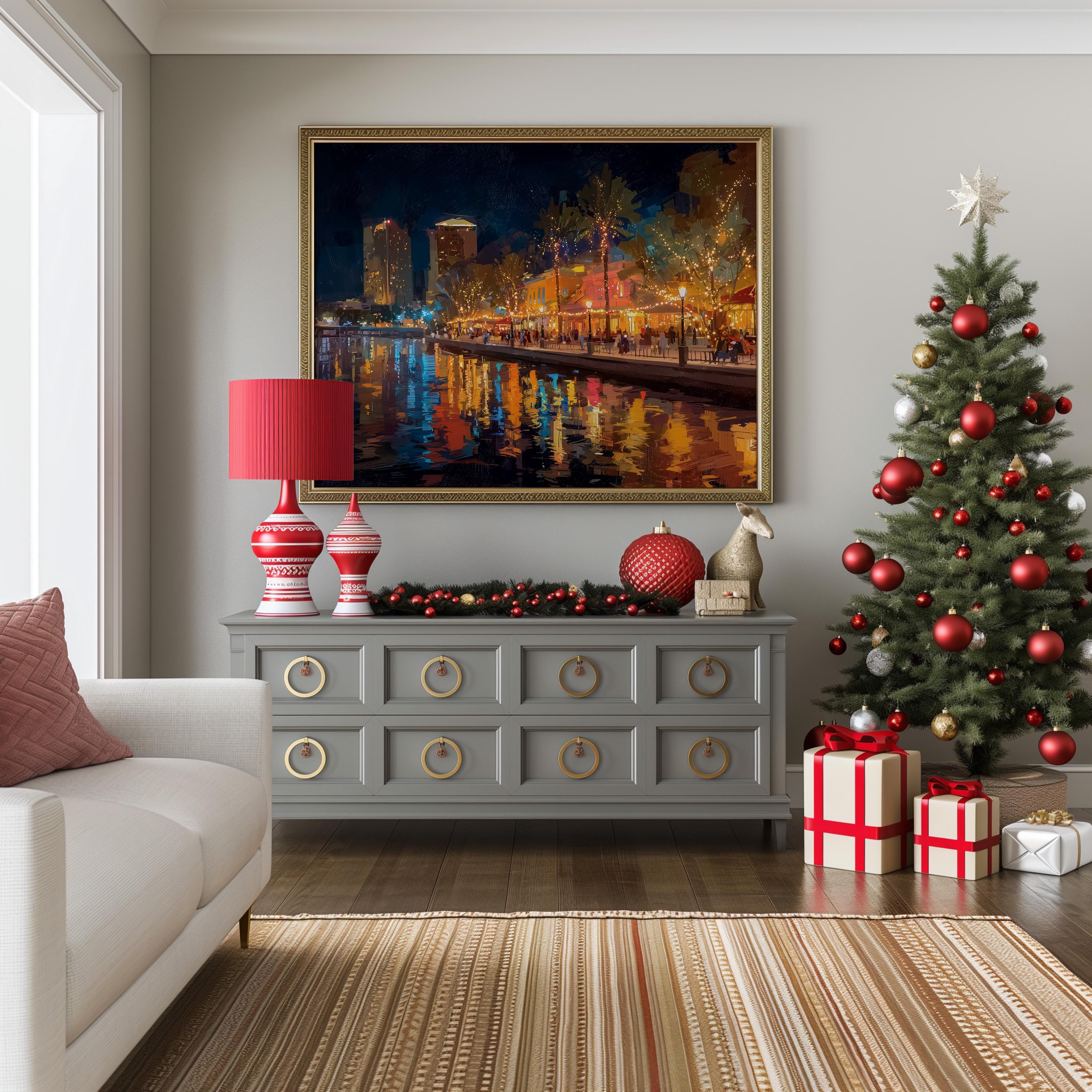 Tampa Florida Christmas Wall Art, Custom Large Travel Poster Print, World Location Painting