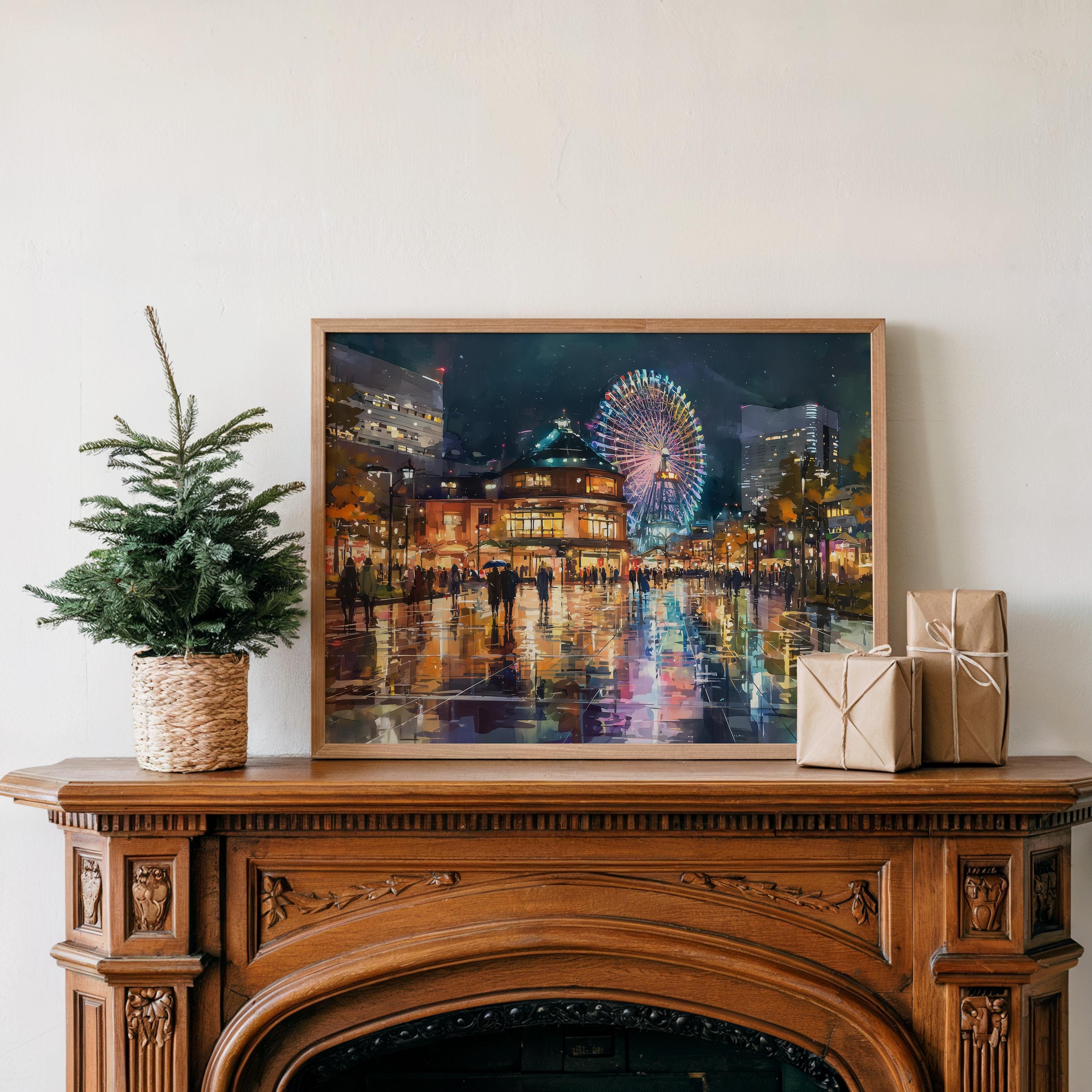 Yokohama Japan Christmas Wall Art, Custom Large Travel Poster Print, World Location Painting