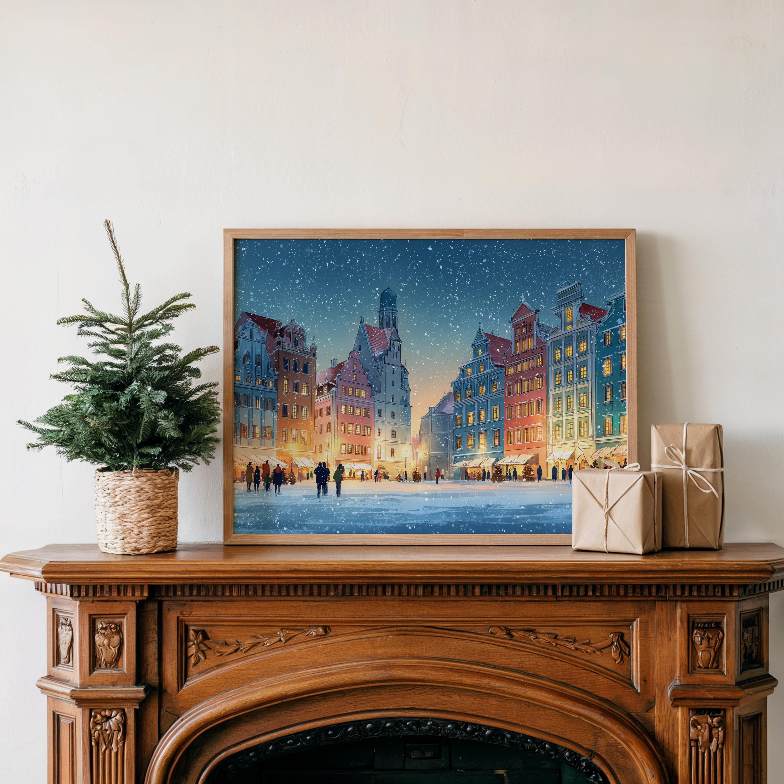 Wroclaw Poland Christmas Wall Art, Custom Large Travel Poster Print, World Location Painting
