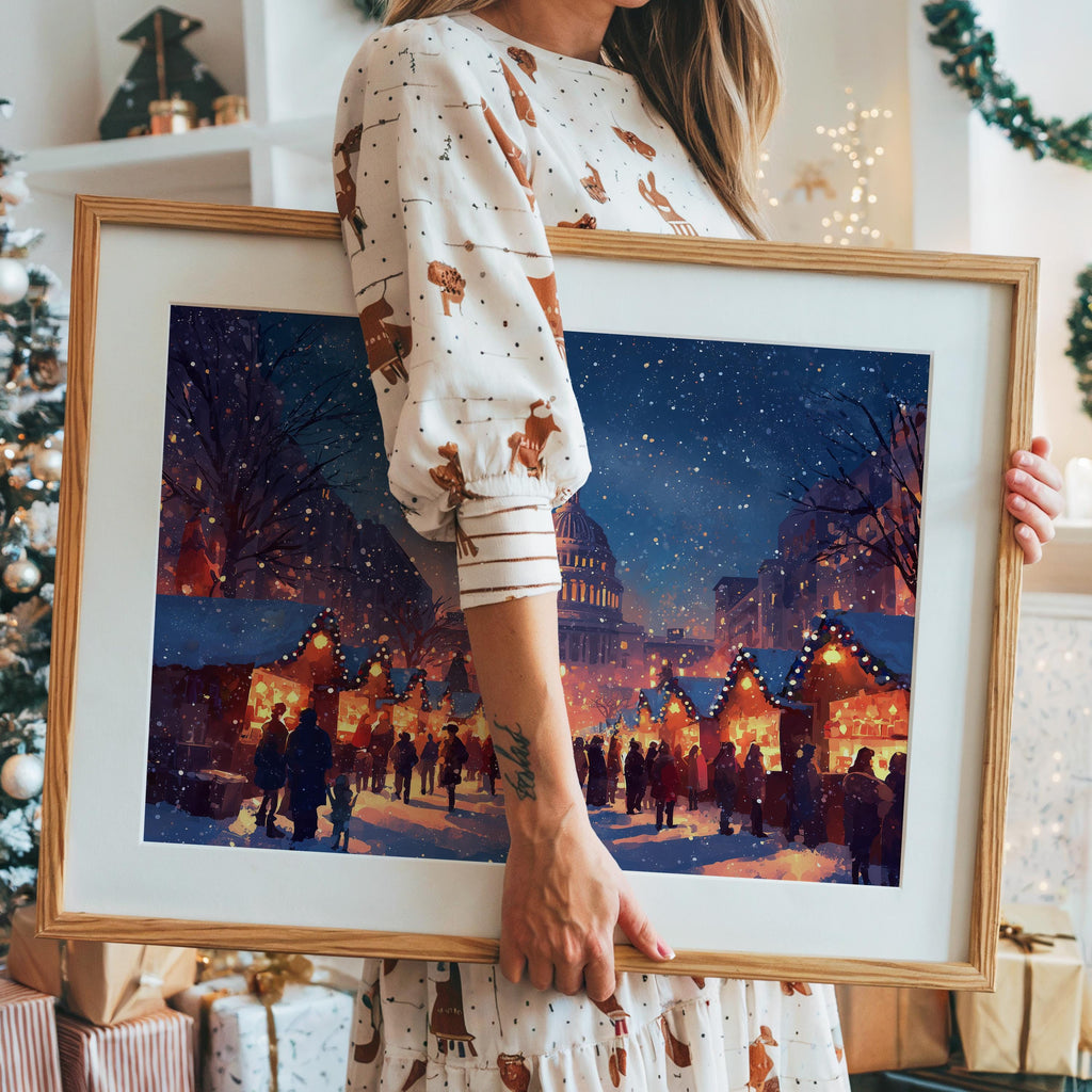 Washington DC US Christmas Wall Art, Custom Large Travel Poster Print, World Location Painting