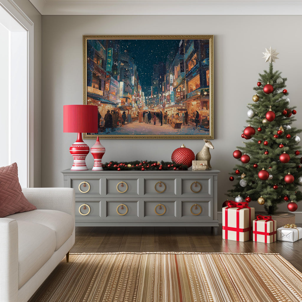 Seoul South Korea Christmas Wall Art, Custom Large Travel Poster Print, World Location Painting