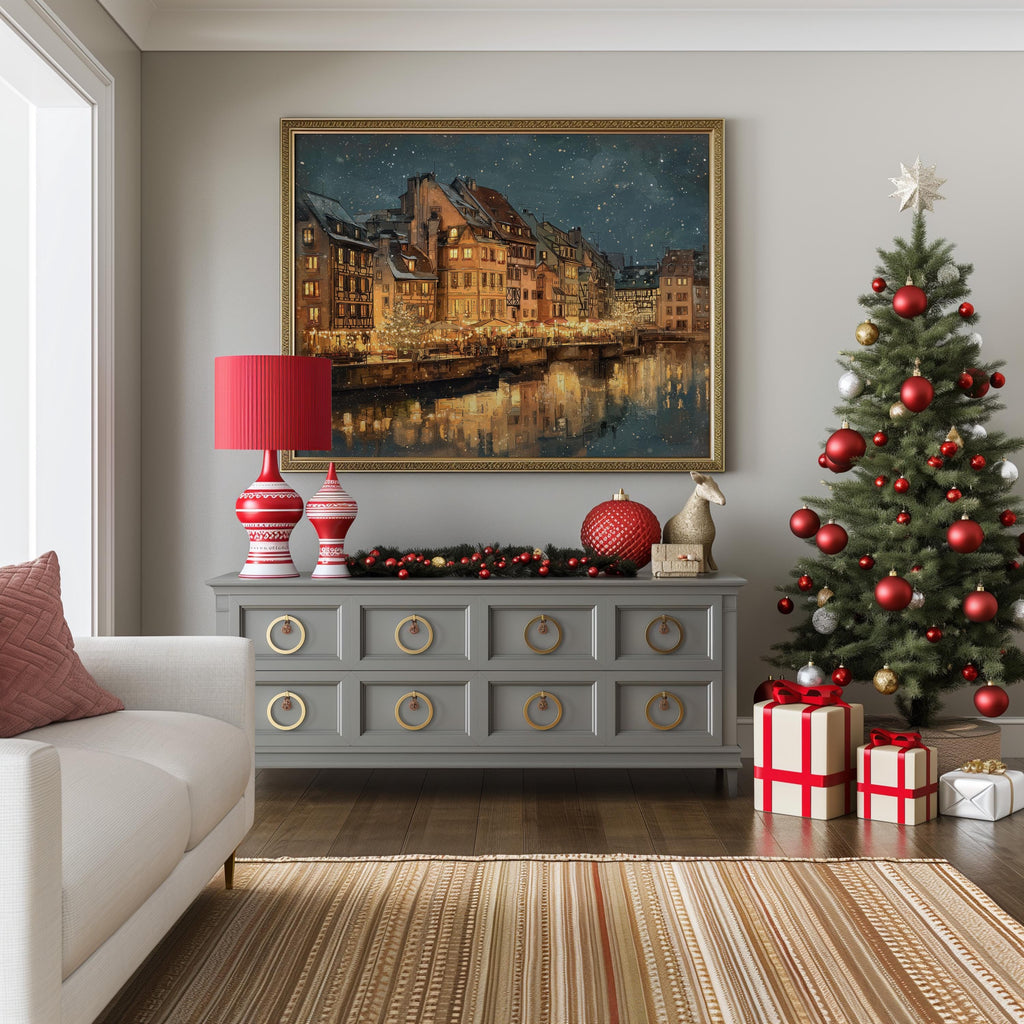 Strasbourg France Christmas Wall Art, Custom Large Travel Poster Print, World Location Painting