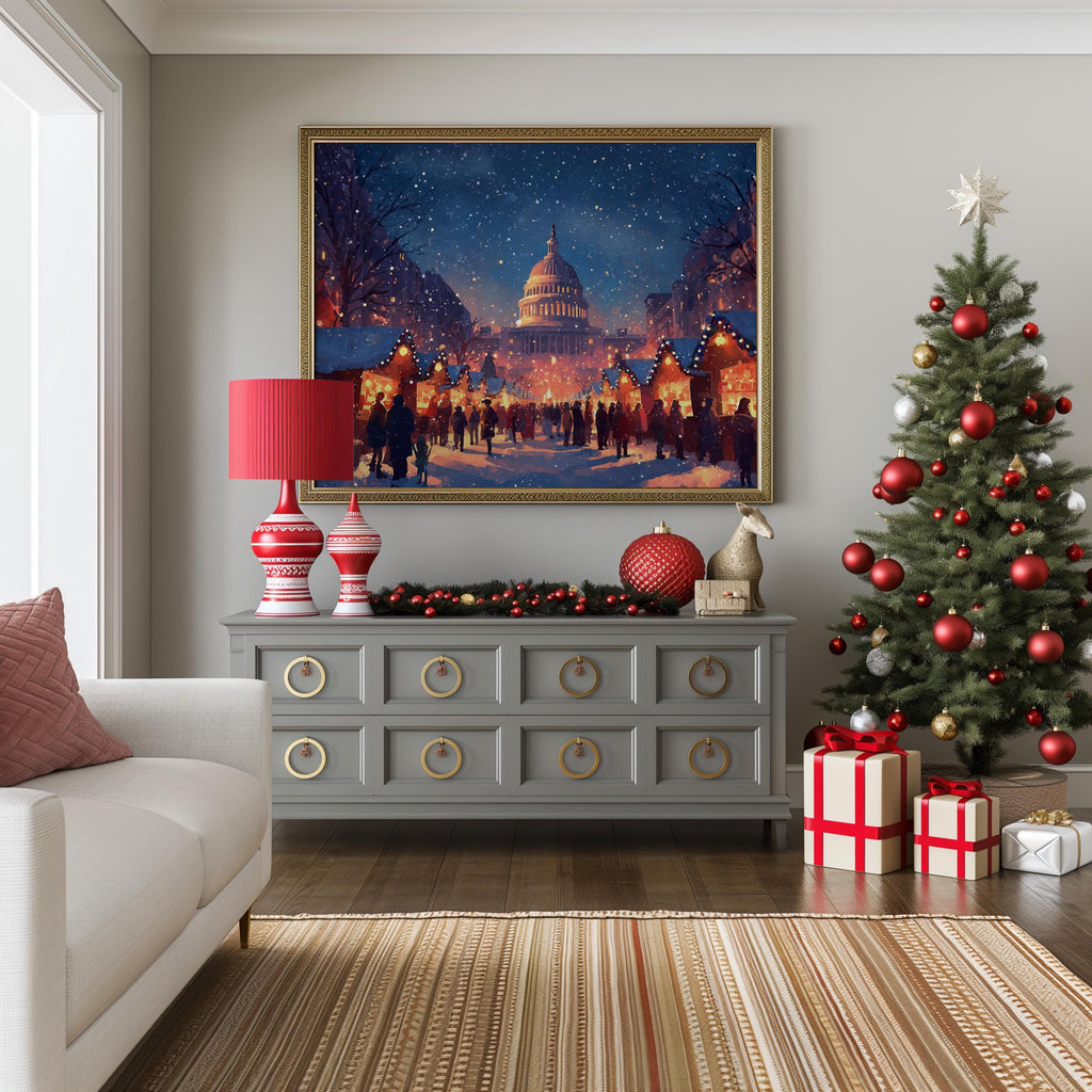 Washington DC US Christmas Wall Art, Custom Large Travel Poster Print, World Location Painting
