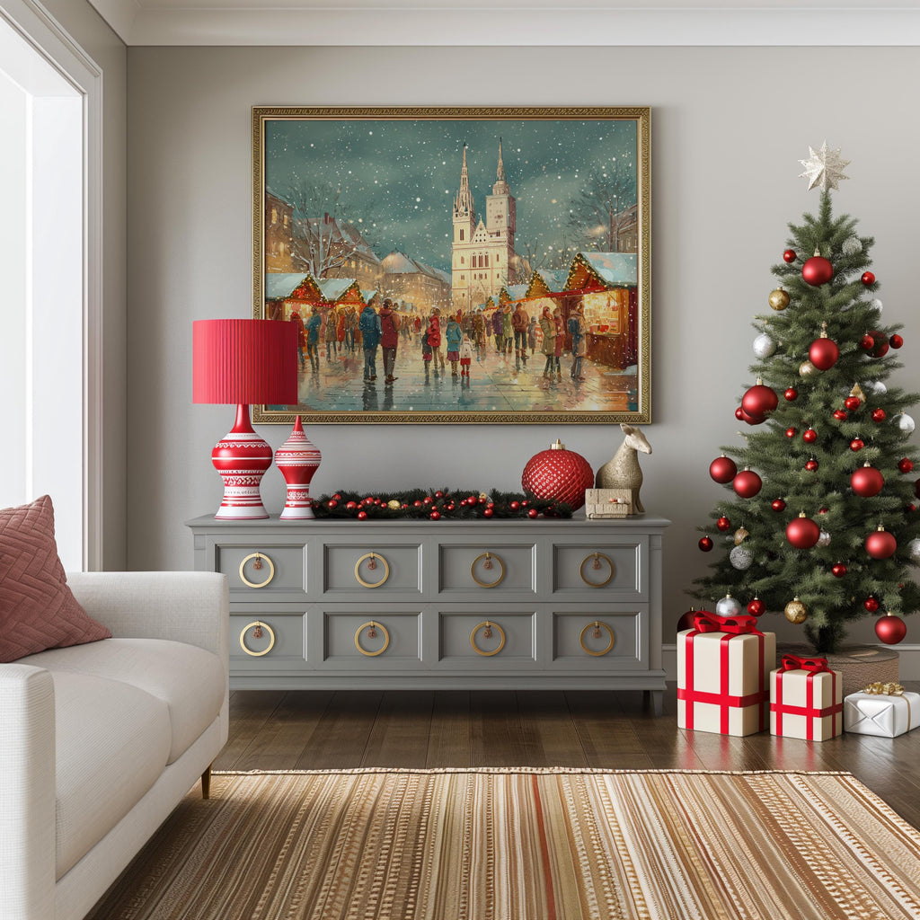 Zagreb Croatia Christmas Wall Art, Custom Large Travel Poster Print, World Location Painting