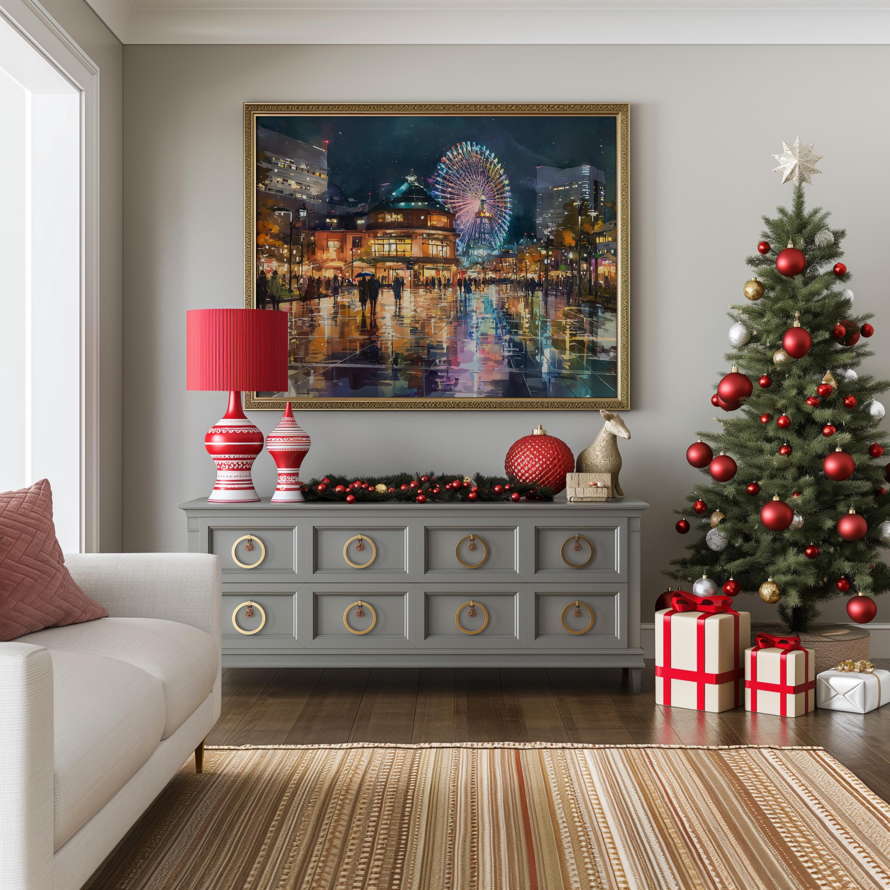 Yokohama Japan Christmas Wall Art, Custom Large Travel Poster Print, World Location Painting