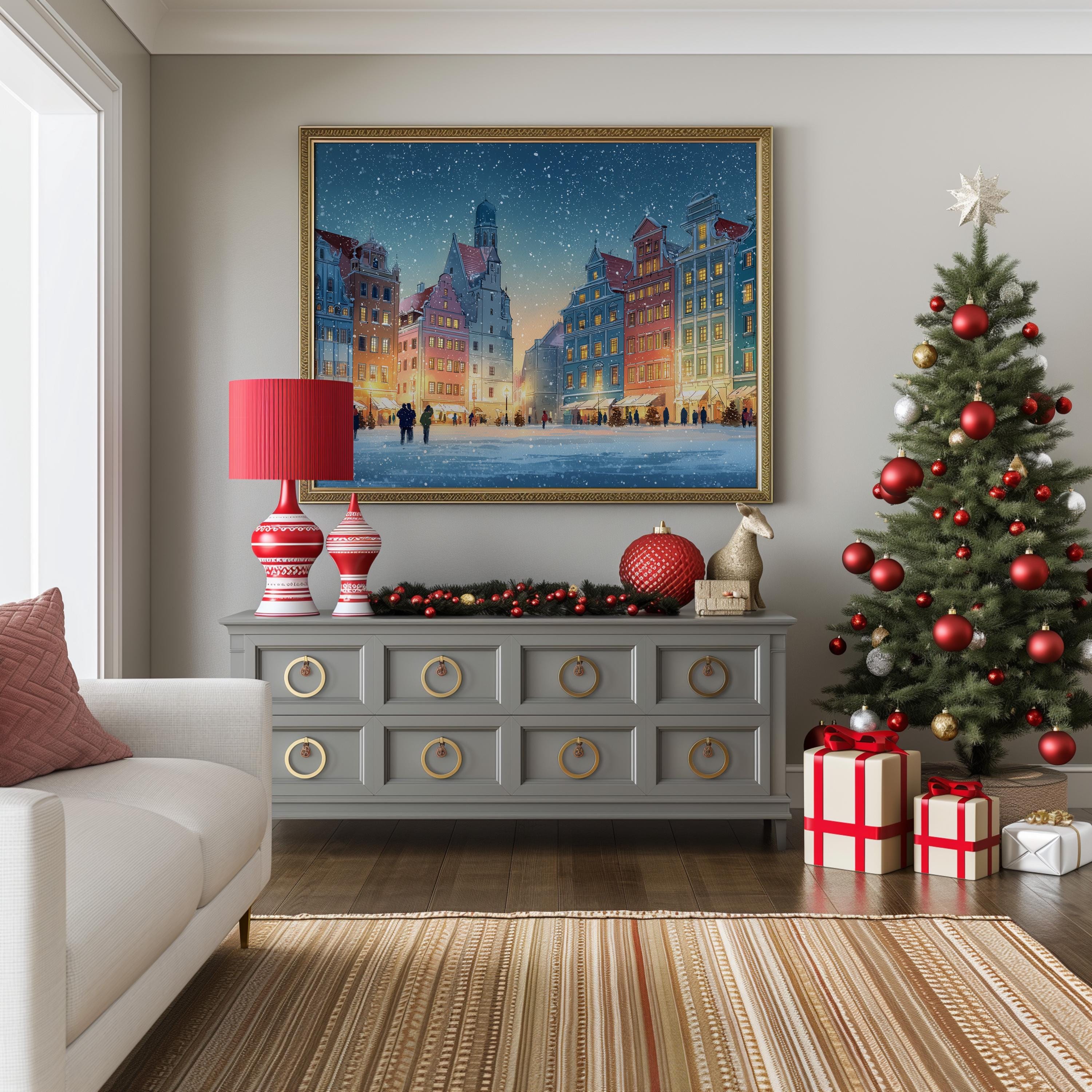 Wroclaw Poland Christmas Wall Art, Custom Large Travel Poster Print, World Location Painting