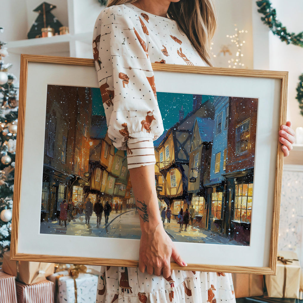 York England Christmas Wall Art, Custom Large Travel Poster Print, World Location Painting