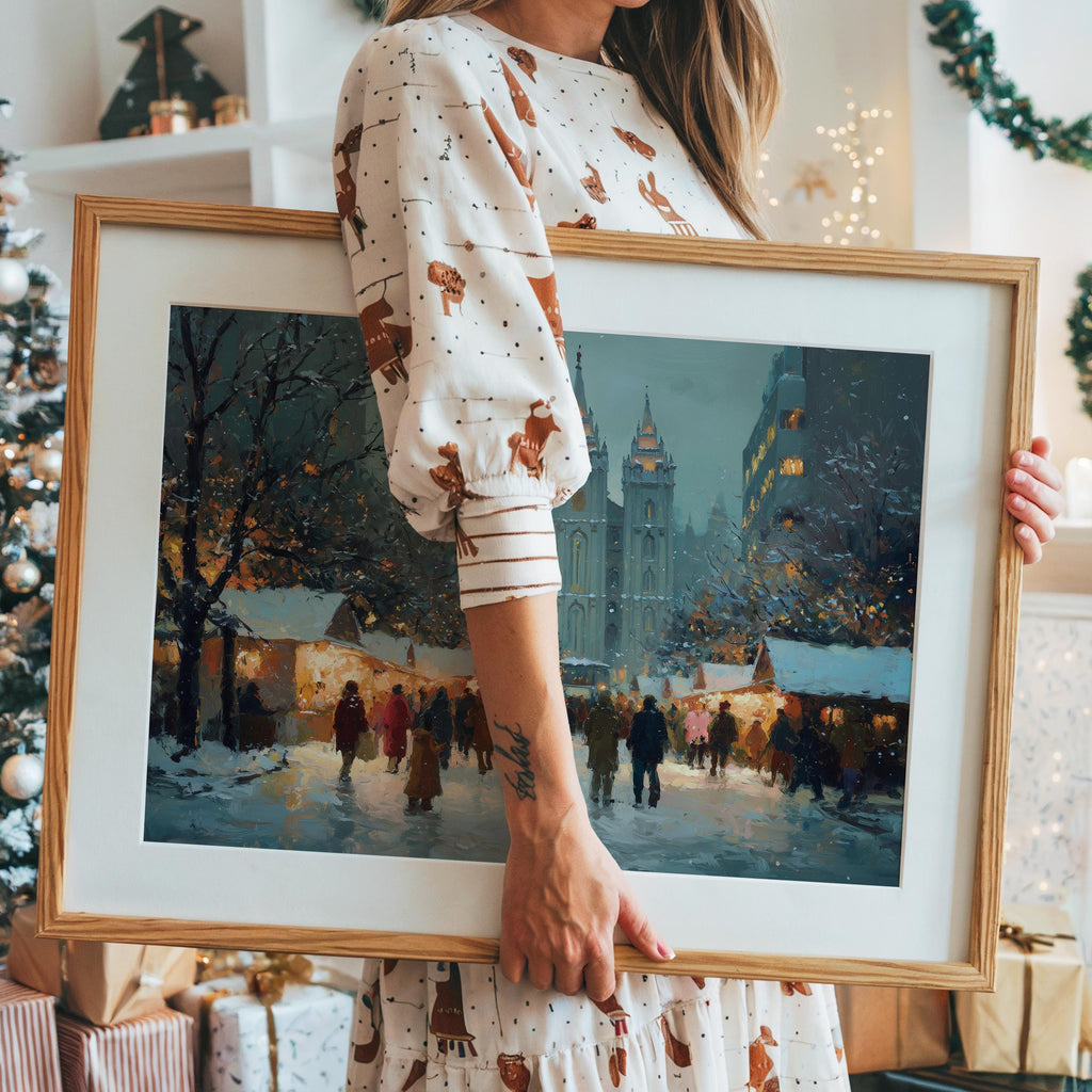Salt Lake City Utah Christmas Wall Art, Custom Large Travel Poster Print, World Location Painting