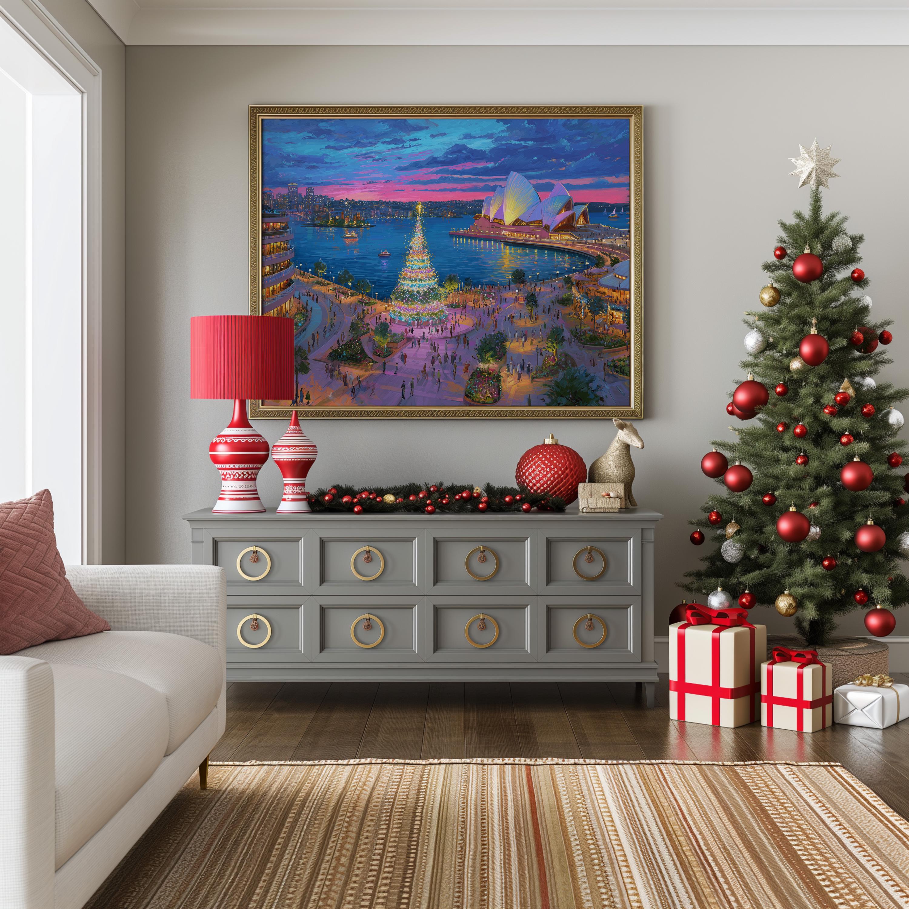 Sydney Australia Christmas Wall Art, Custom Large Travel Poster Print, World Location Painting