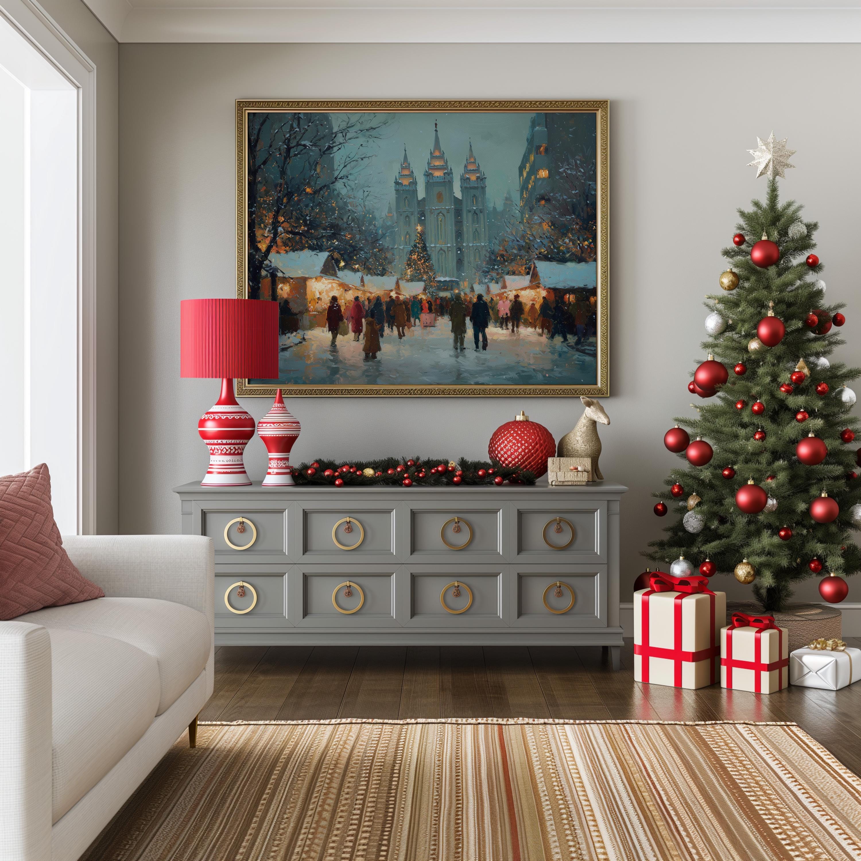 Salt Lake City Utah Christmas Wall Art, Custom Large Travel Poster Print, World Location Painting