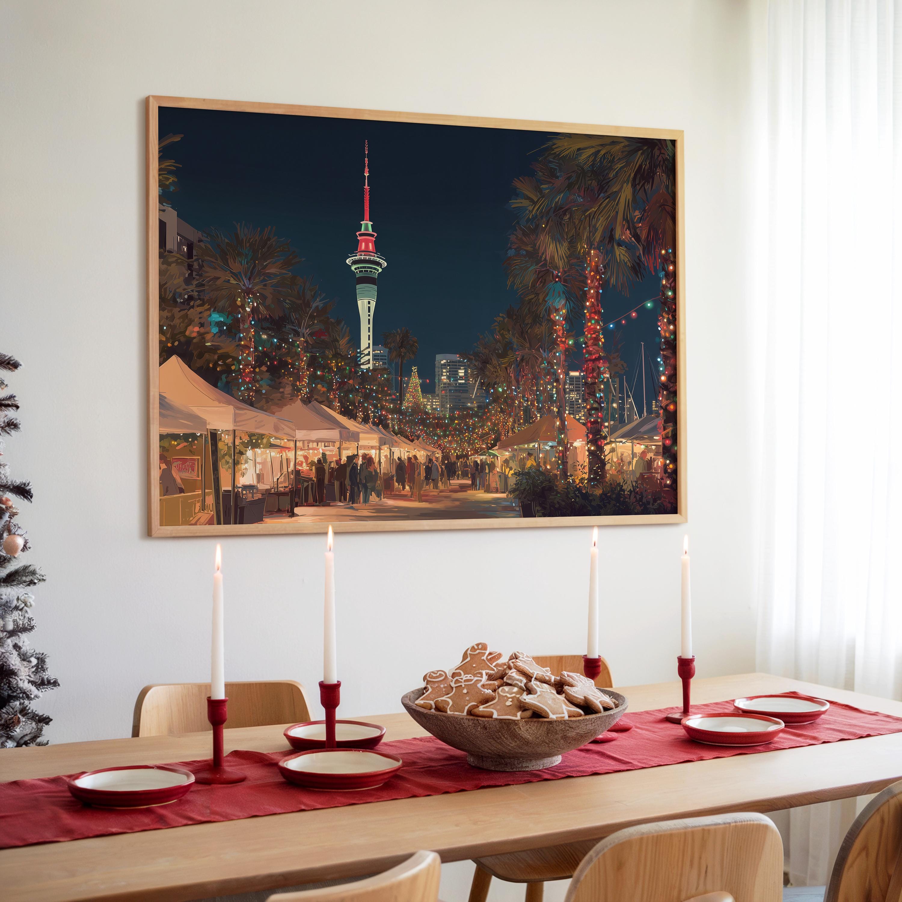 Auckland New Zealand Christmas Wall Art, Custom Large Travel Poster Print, World Location Painting