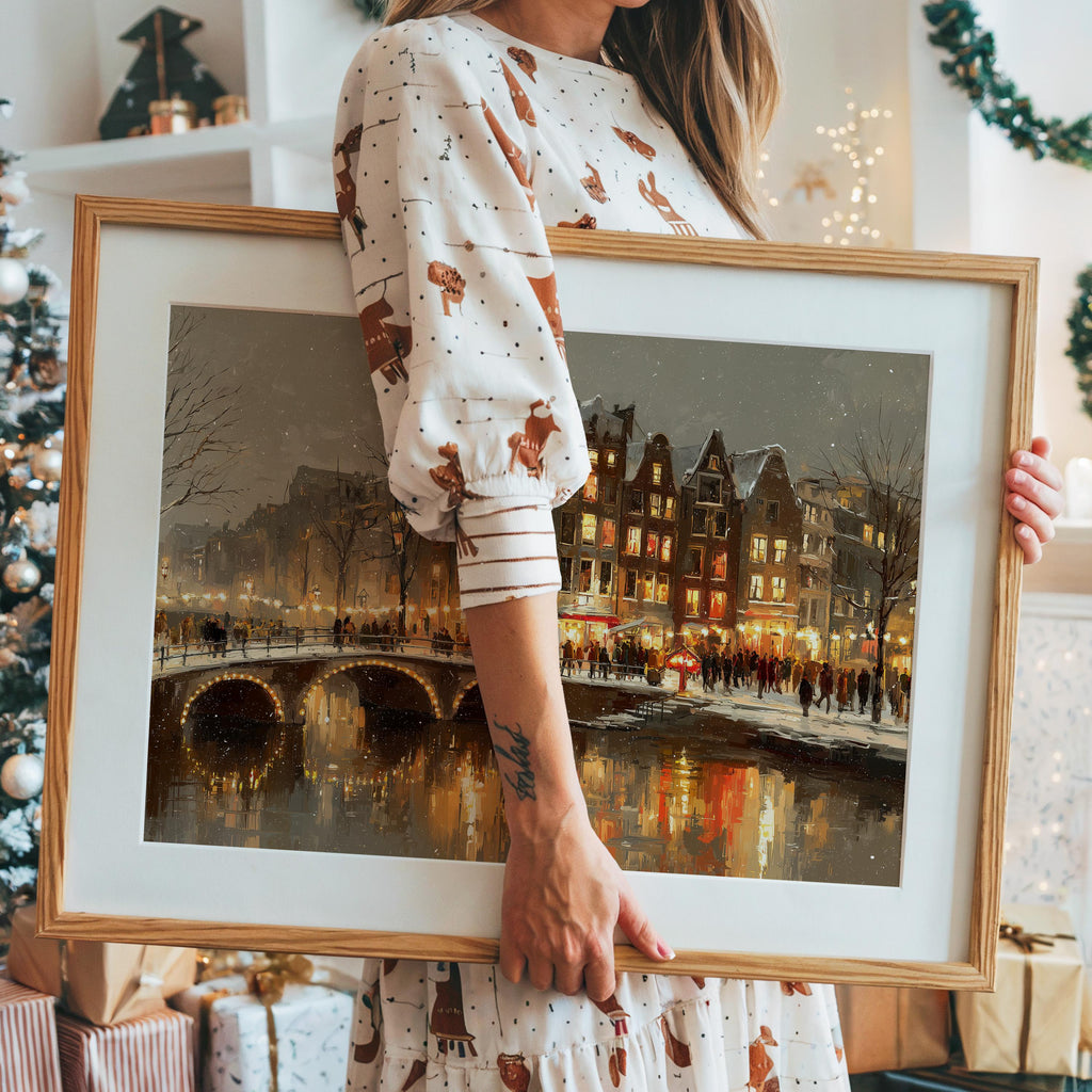 Amsterdam Netherlands Christmas Wall Art, Custom Large Travel Poster Print, World Location Painting