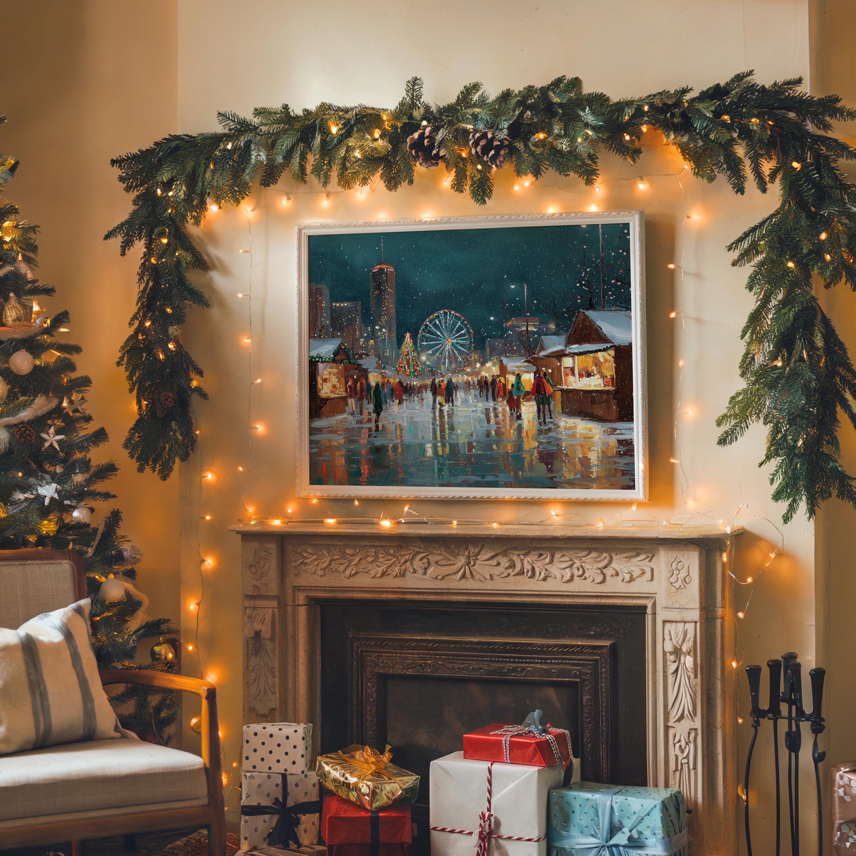 Atlanta Georgia Christmas Wall Art, Custom Large Travel Poster Print, World Location Painting