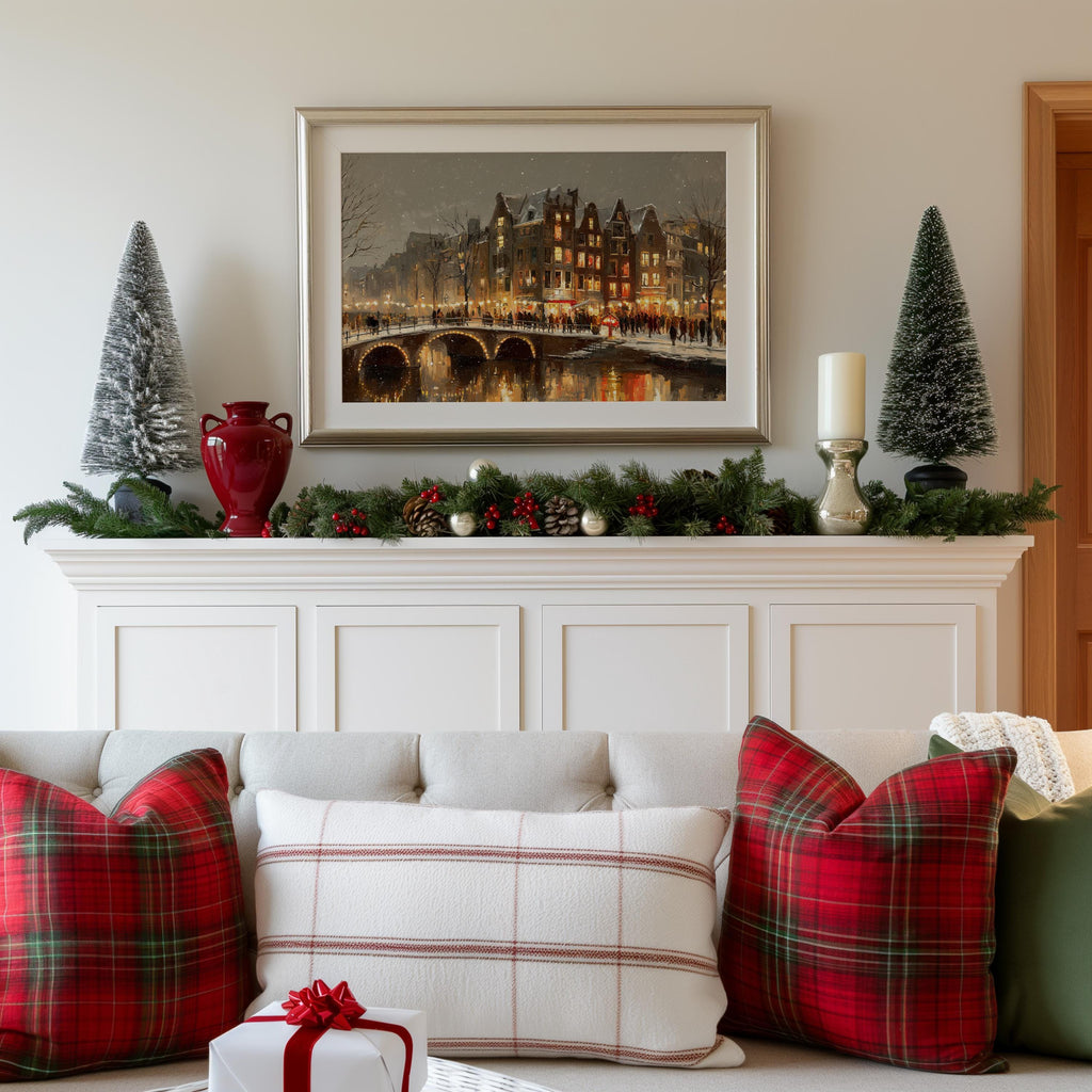 Amsterdam Netherlands Christmas Wall Art, Custom Large Travel Poster Print, World Location Painting