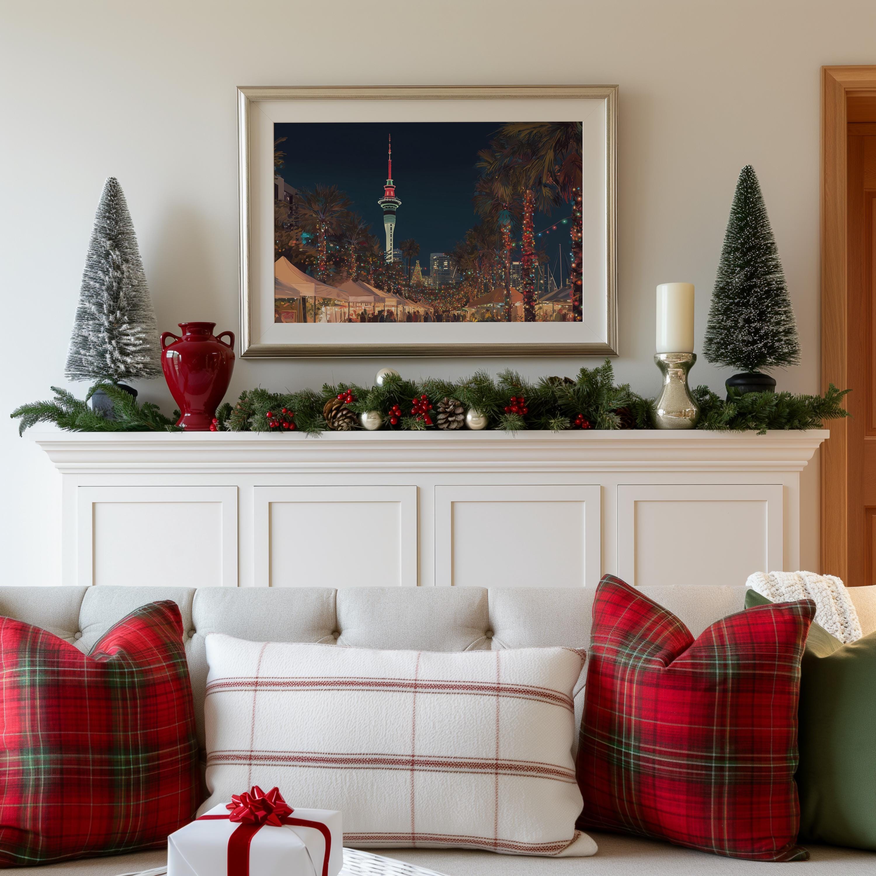 Auckland New Zealand Christmas Wall Art, Custom Large Travel Poster Print, World Location Painting