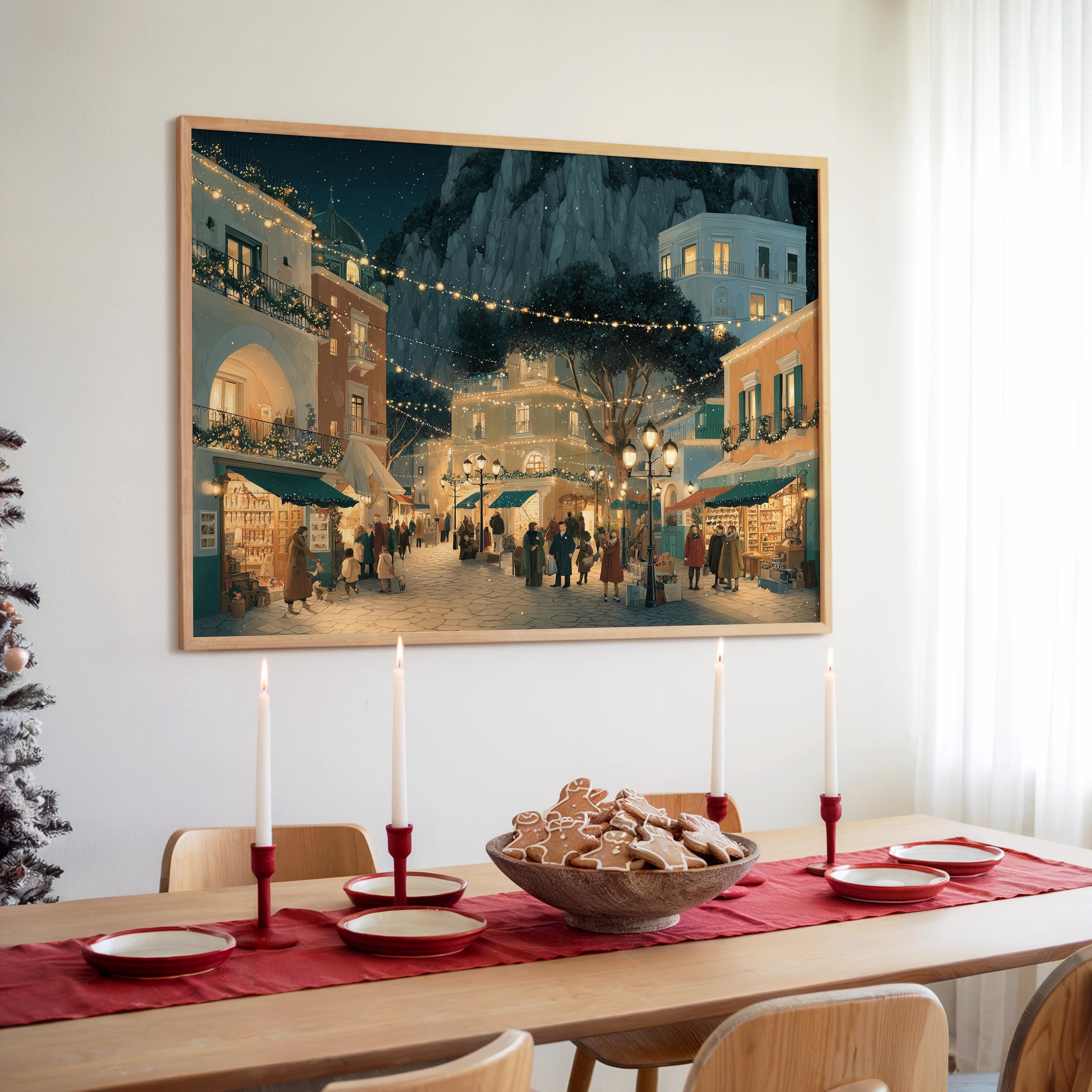 Capri Italy Christmas Wall Art, Custom Large Travel Poster Print, World Location Painting