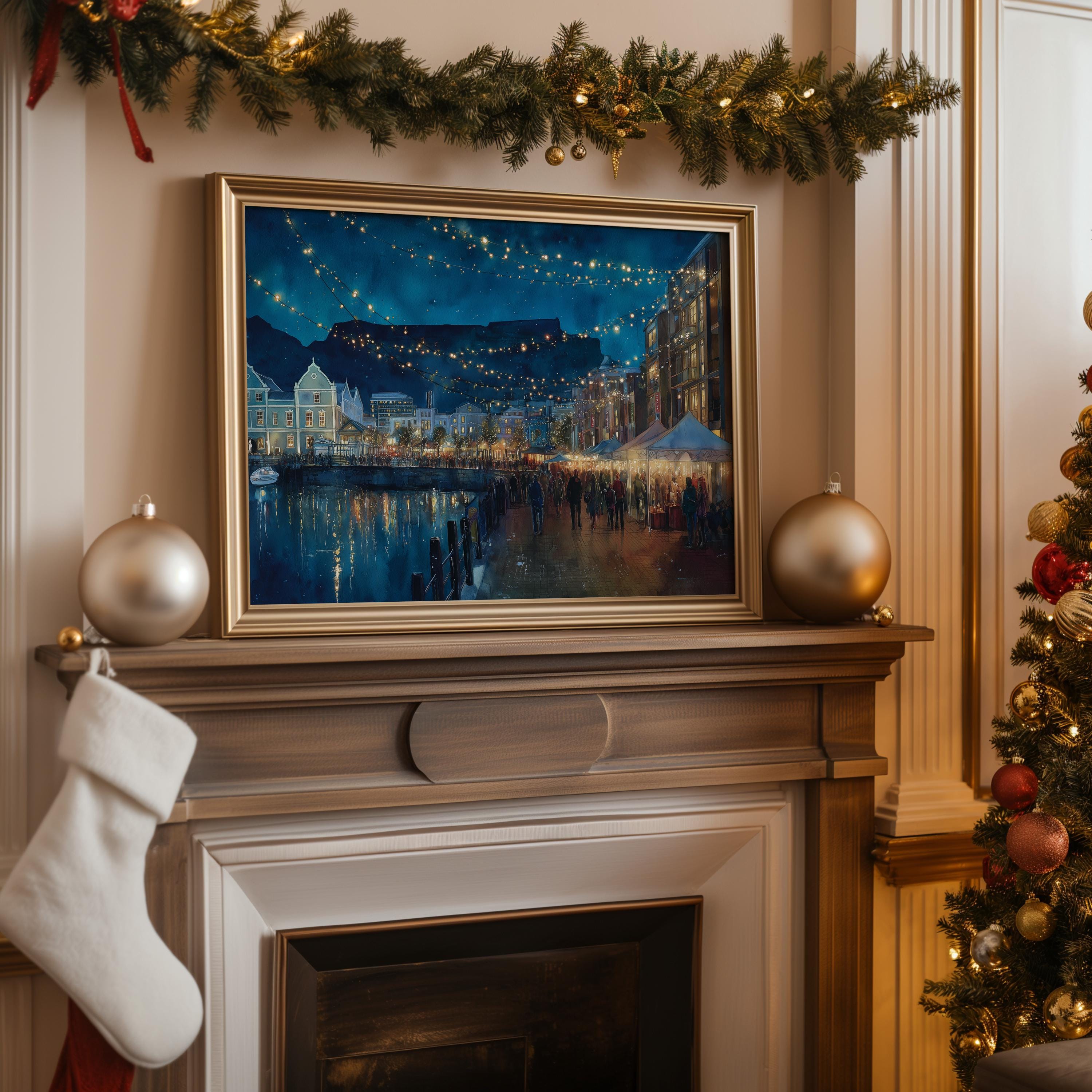 Cape Town South Africa Christmas Wall Art, Custom Large Travel Poster Print, World Location Painting