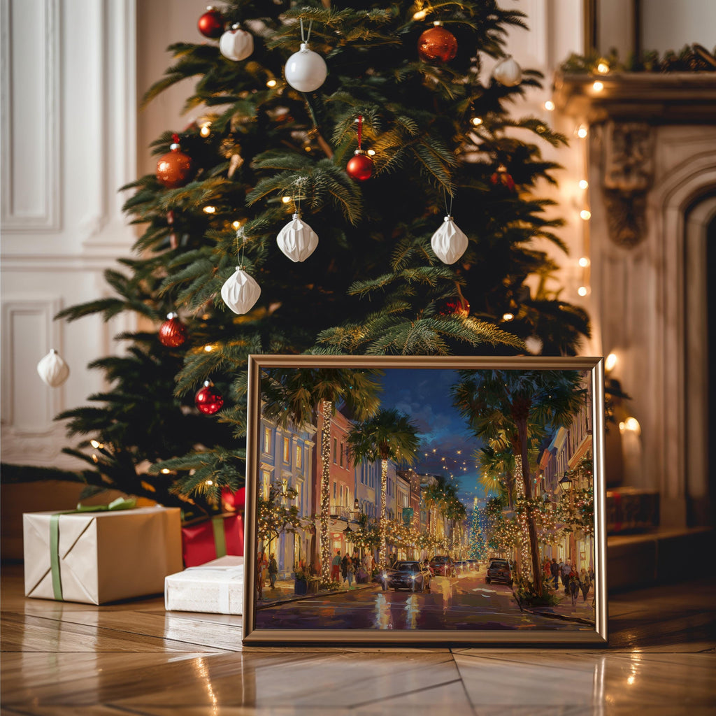 Charleston South Carolina Christmas Wall Art, Custom Large Travel Poster Print, World Location Painting